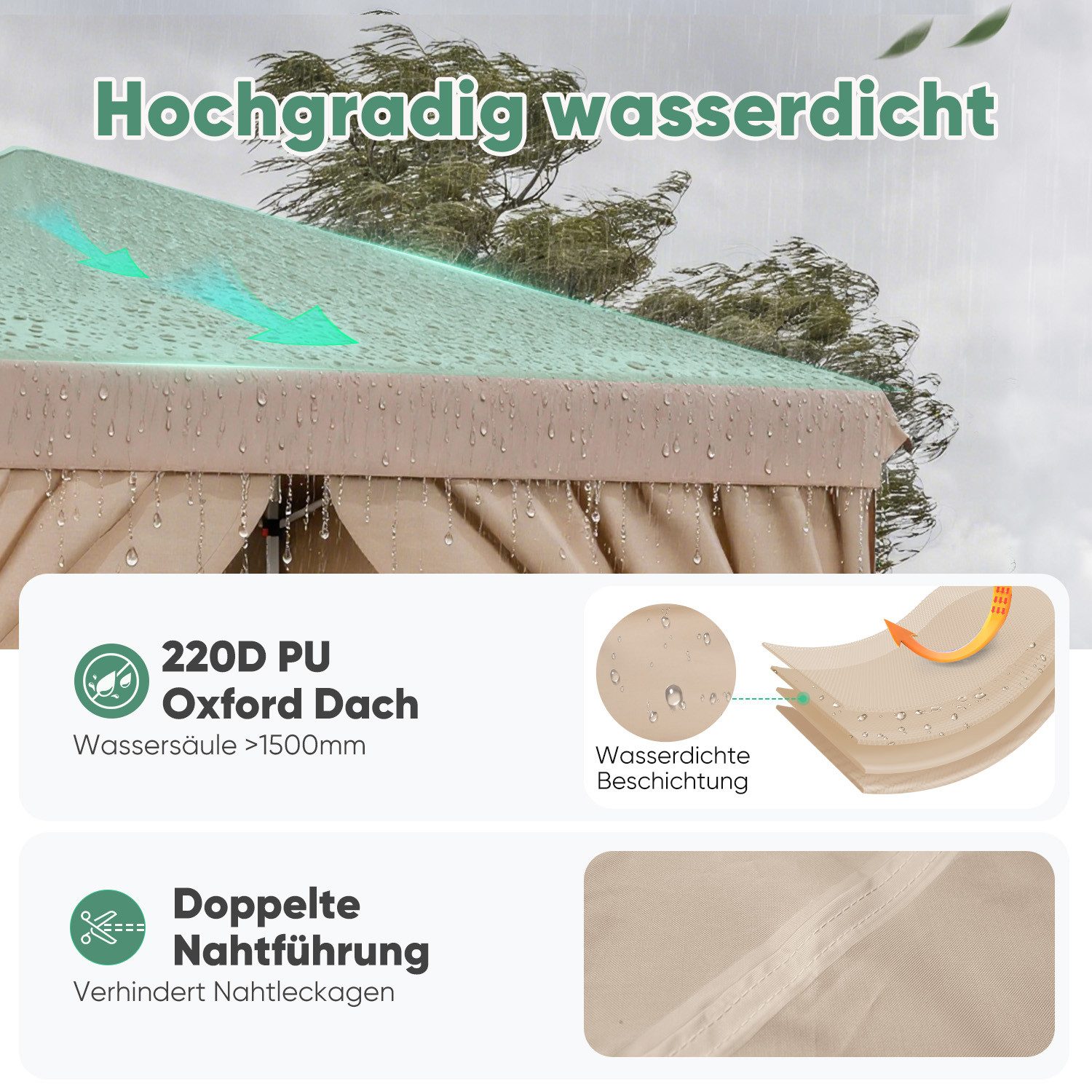 SUNULA Faltpavillon 3x3 m Pavillion Wasserdicht Pop Up Gartenpavillon Winterfest, mit 4 Seitenteilen, (inkl. 4 Seitenteile), Faltpavillon 3x3 mit 4 Seitenteilen – Bild 4 von 5