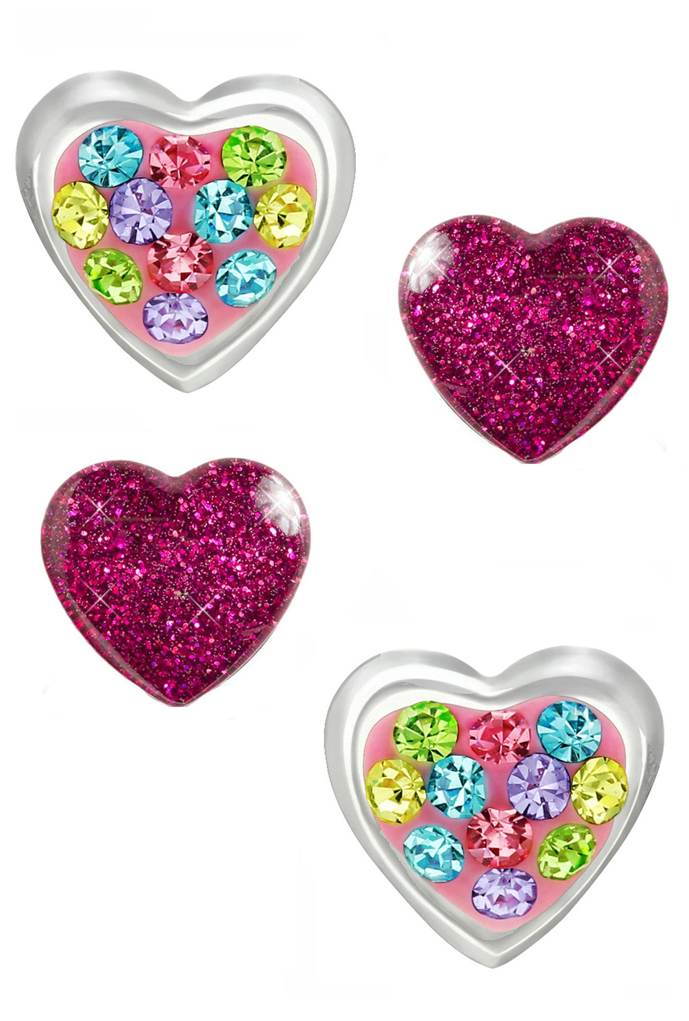 Limana Ohrstecker-Set Kinder Mädchen Ohrringe 925 Silber Edelstahl Herz Kinderohrringe, Zirkonia Glitzer