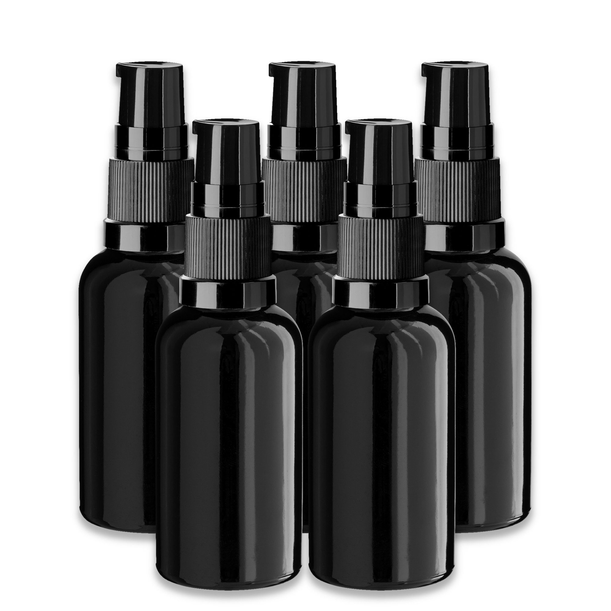 Leerglas 5x Schwarze Glasflasche 30 ml mit schwarzer Pumpe Dispenserpumpe DIN18