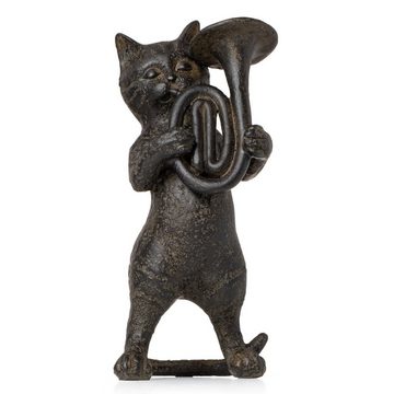Moritz Dekofigur Deko Figur Katze mit Baritone Instrument, Katzen Dekofigur Skulptur Figur Dekoration Statue Gartenfigur Kätzchen