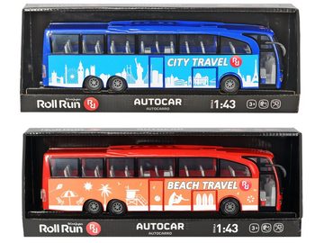 SIMBA Modellauto Dickie Toys - Touring Bus - rot - blau - Reisebus Spielzeugbus 1:43