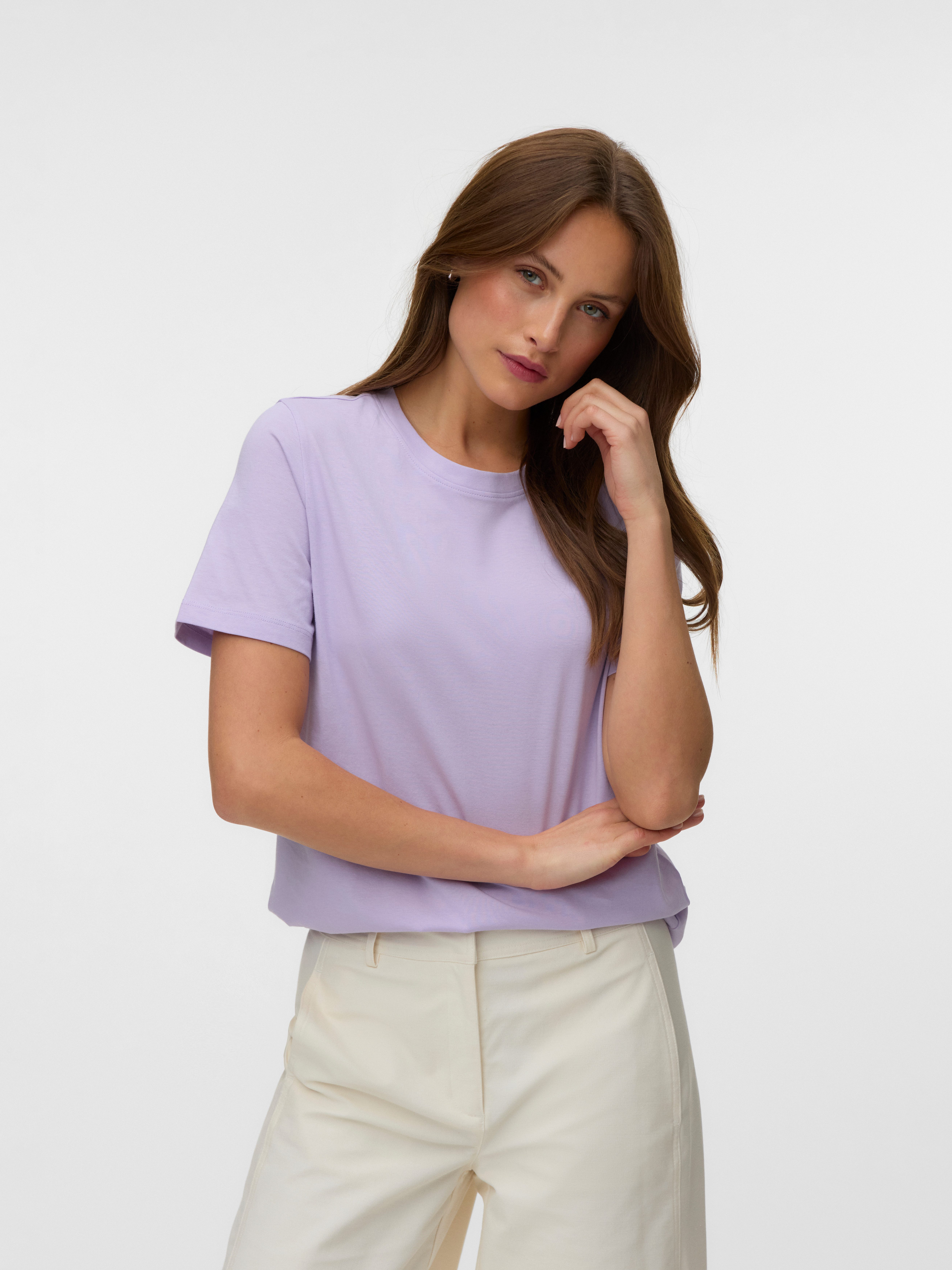 Vero Moda Kurzarmshirt VMPAULINA SS T-SHIRT GA JRS NOOS Baumwolle, regular fit