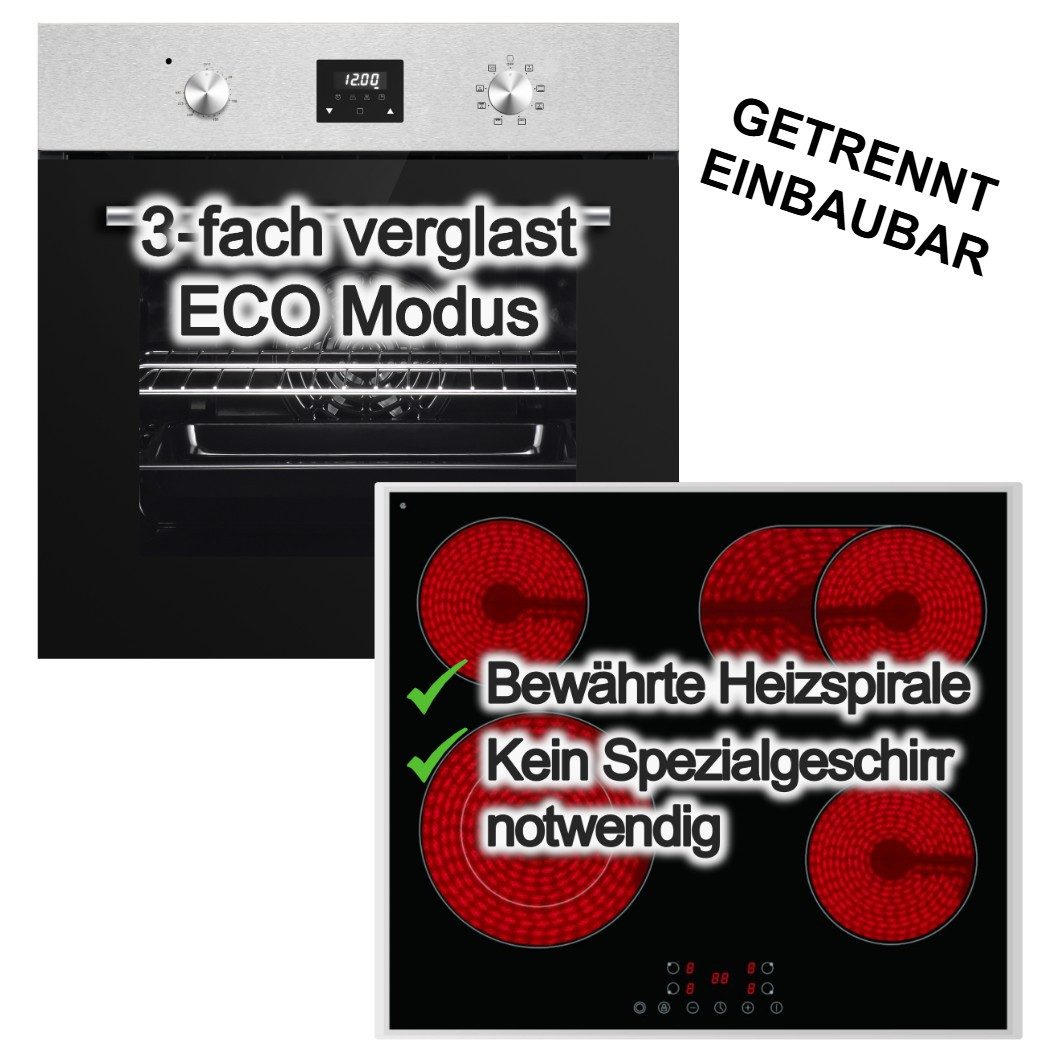 PKM Backofen-Set PKM Backofen Umluft 8 Funktionen + PKM Glaskeramik Kochfeld Bräterzone, mit Nein
