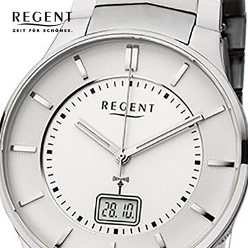 Regent Funkuhr Regent Herren-Armbanduhr silber, (Funkuhr), Herren Funkuhr rund, mittel (ca. 39mm), Edelstahlarmband