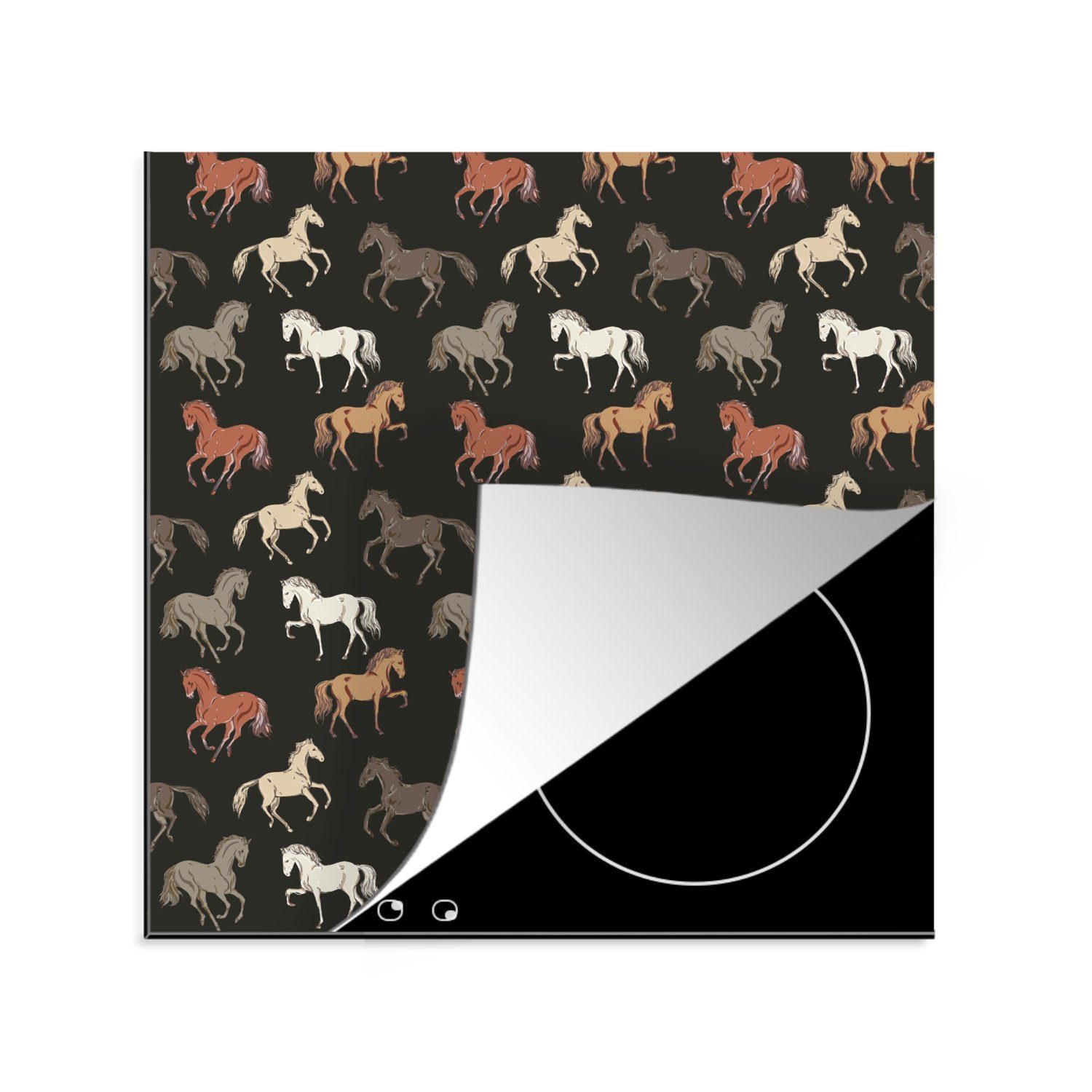 MuchoWow Herdblende-/Abdeckplatte Pferde - Schwarz - Muster - Mädchen - Kinder - Mädchen, Vinyl, (1 tlg), 78x78 cm, Ceranfeldabdeckung, Arbeitsplatte für küche