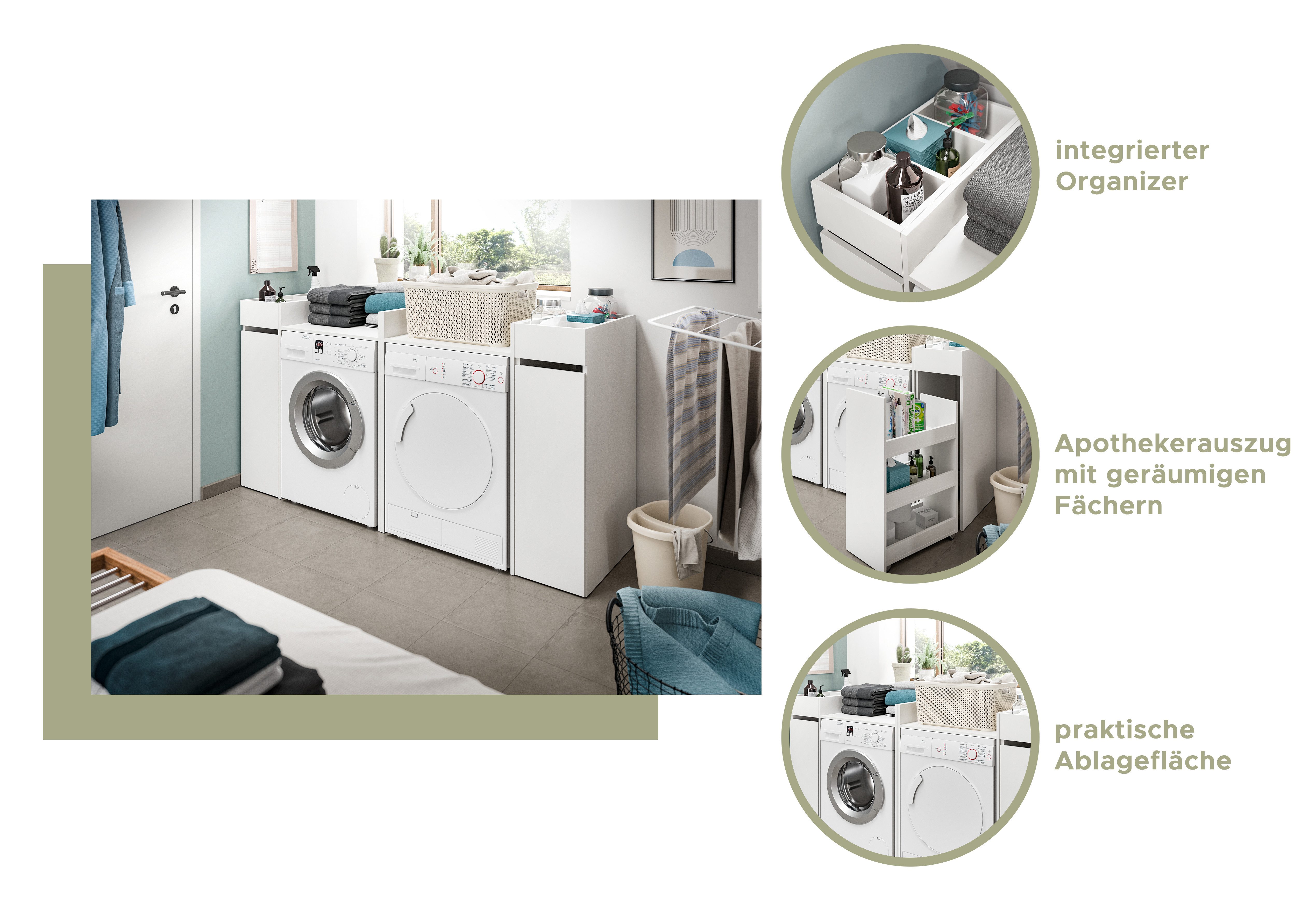 welltime Anbauregal FALAS, TOPSELLER!, Höhe 101cm, Apothekerauszug, 3 offene Ablagefächer, 1-tlg., Anstellregal, Regal, Schrank, Badzimmerschrank, Minischrank, Organizer
