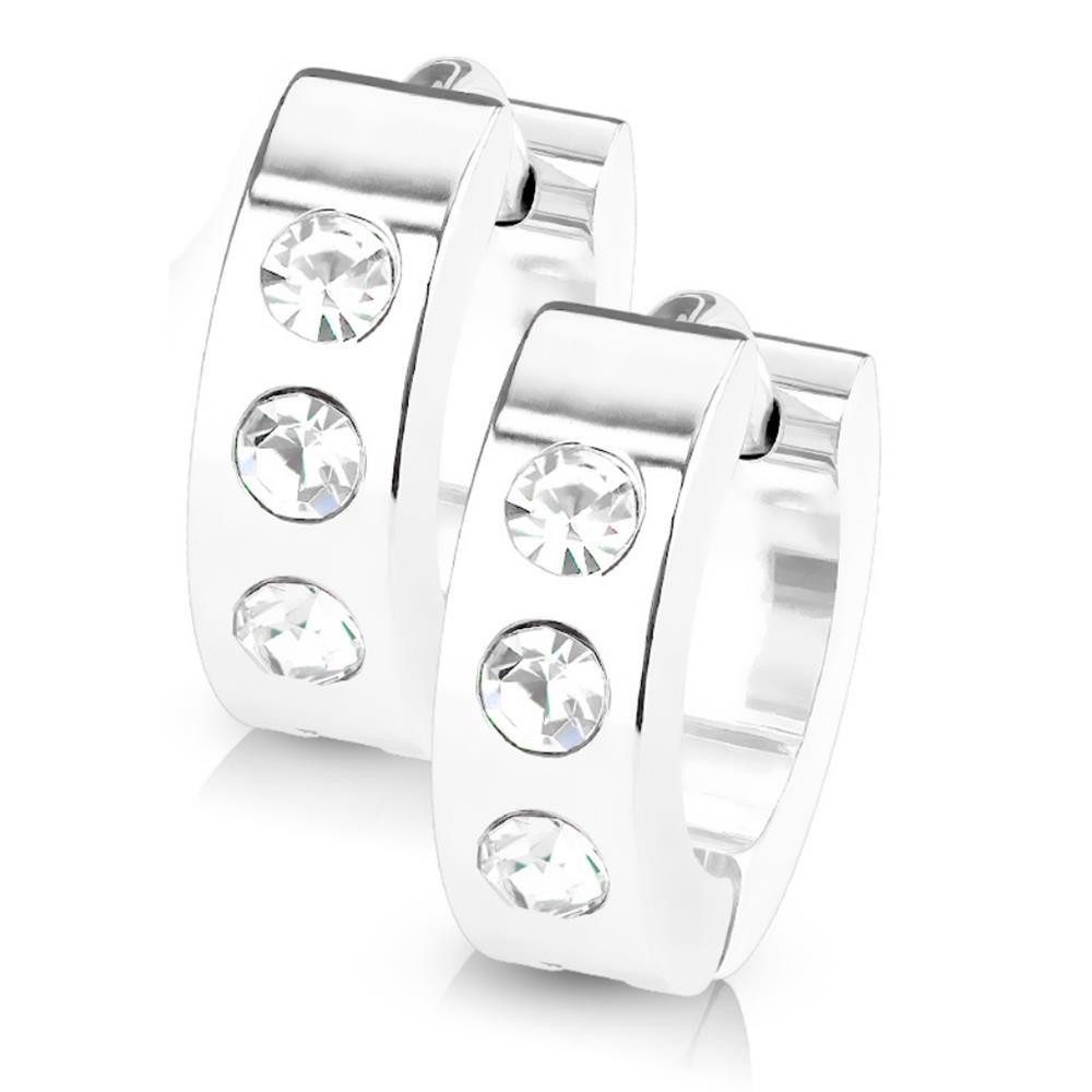 Creolen-Set Silber - Creolen mit Kristall-Stein aus Edelstahl Damen