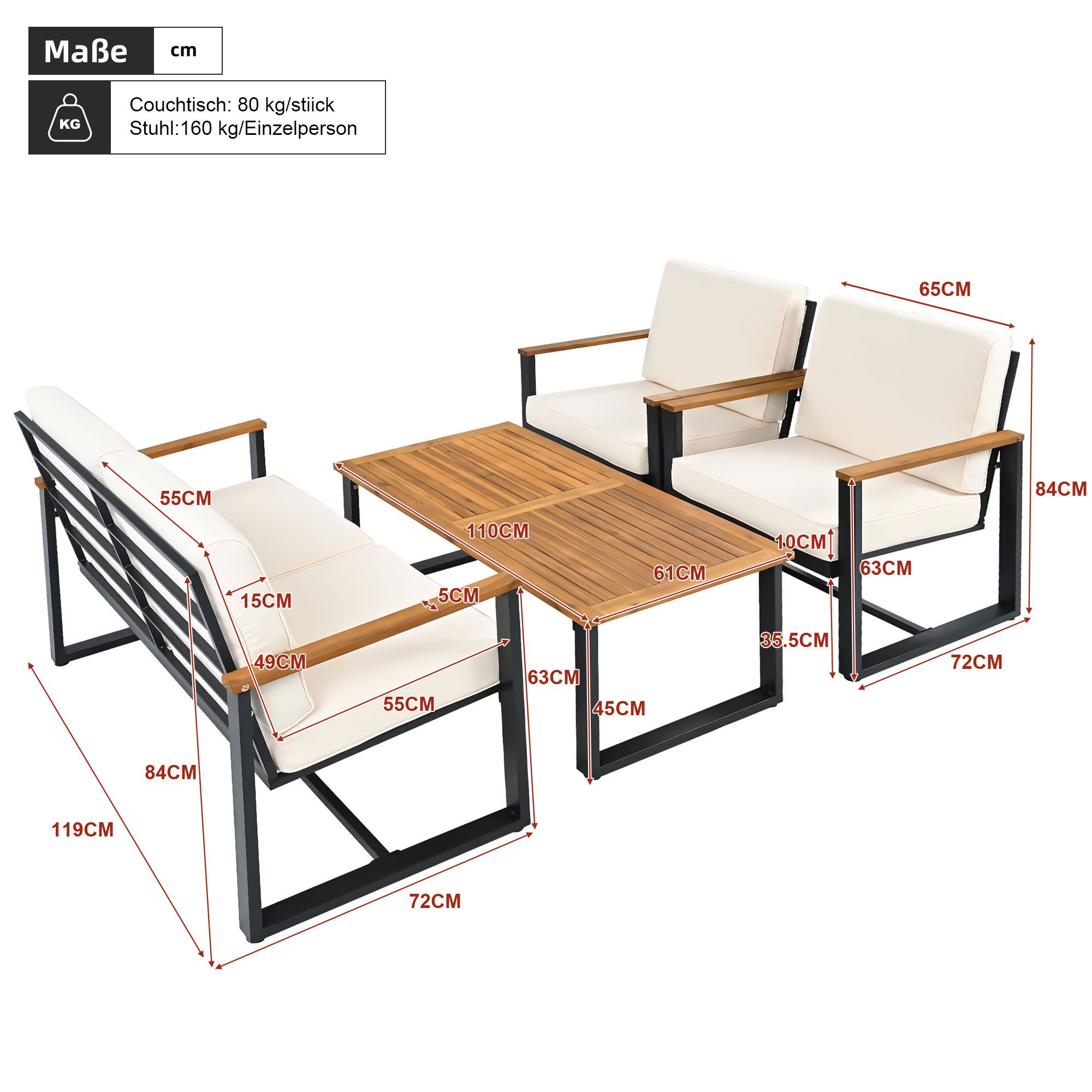 Ulife Gartenlounge-Set Gartenmöbel-Set, Balkonset, Tischplatte aus günstig online kaufen