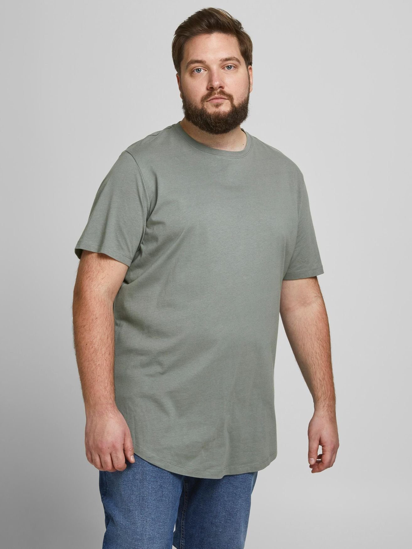 Jack & Jones T-Shirt Basic Plus SizeT-Shirt Kurzarm Übergrößen Shirt JJENOA 4834 in Grau