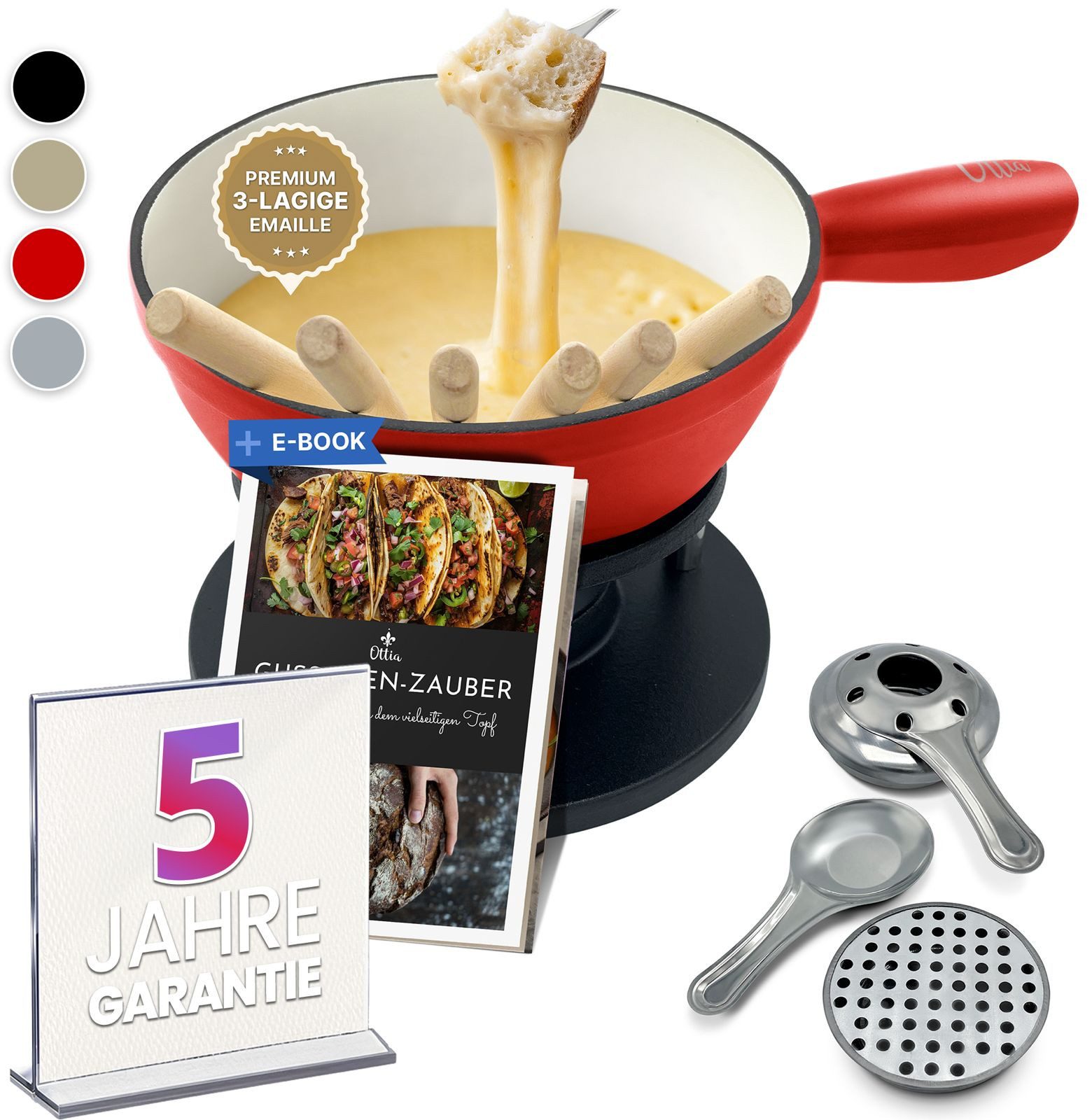 Ottia Fondue Gusseisen Fondue Set für 2, 3, 4, 5, 6 Personen