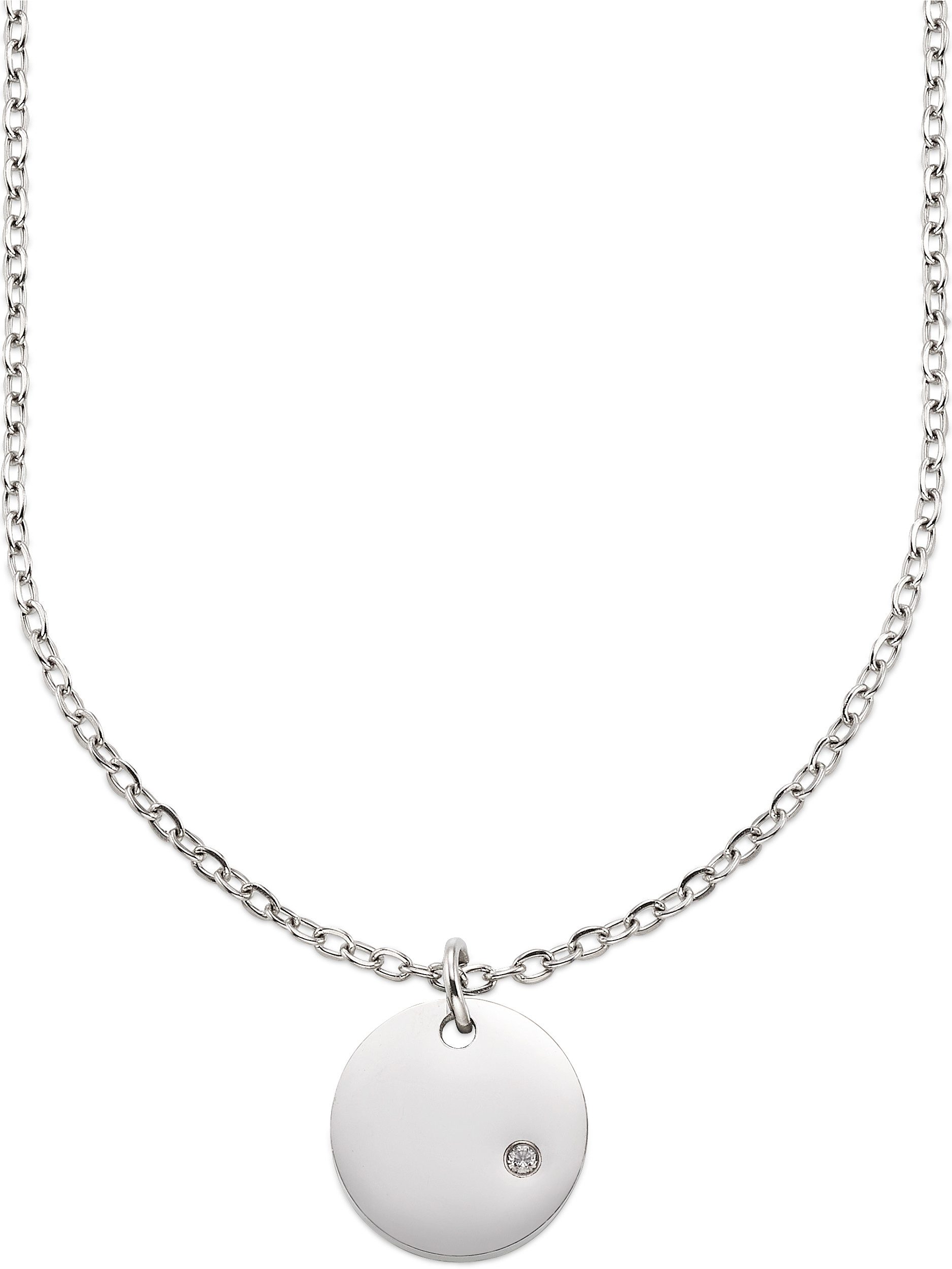 Bruno Banani Kette mit Anhänger Edelstahlkette mit Kreisanhänger und Zirkonia weiß, mit Zirkonia (synth)