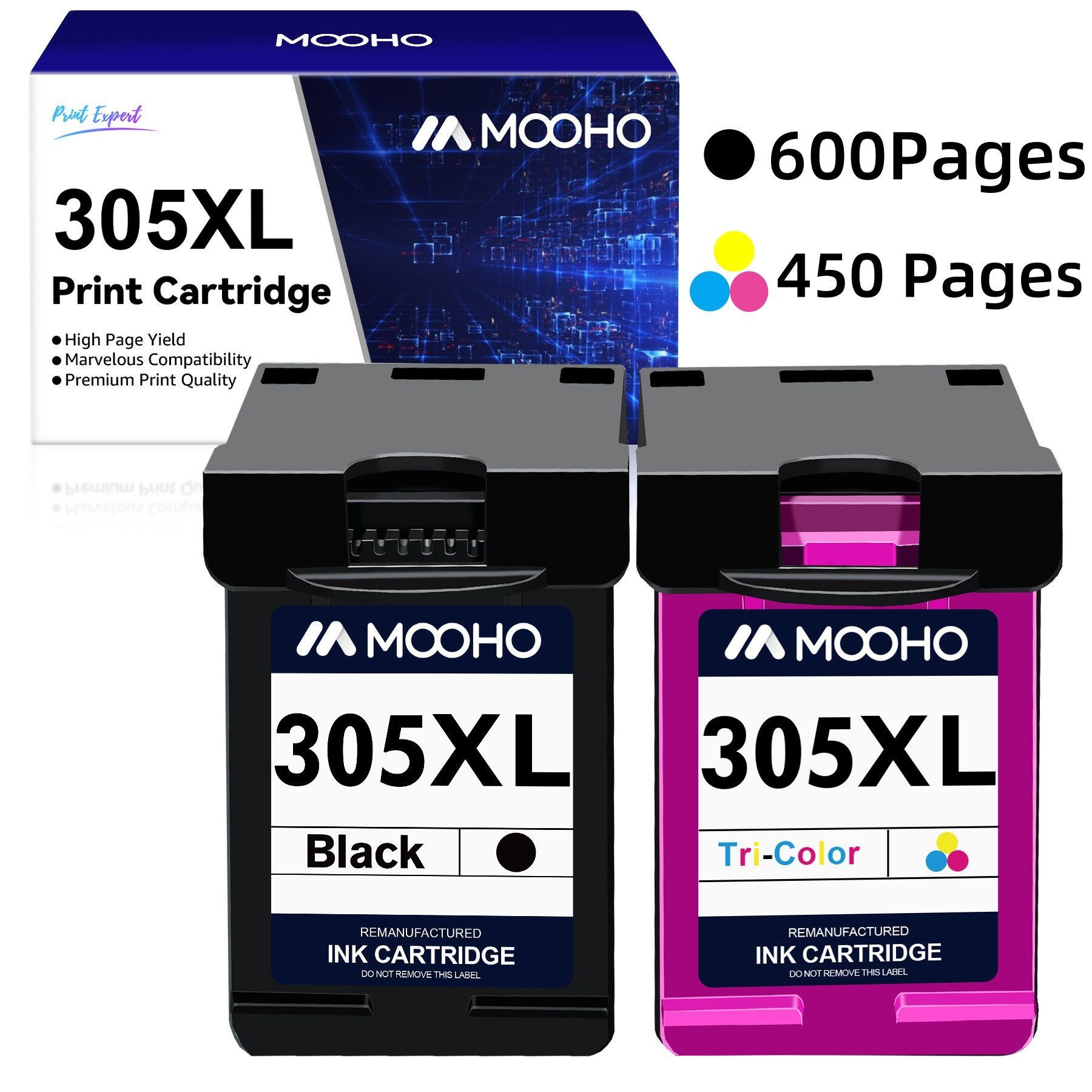 MOOHO 305 XL für HP 305XL Druckerpatronen Multipack Tintenpatrone (ENVY 6000 6020 6030 Deskjet 2720 2710, 2-tlg)