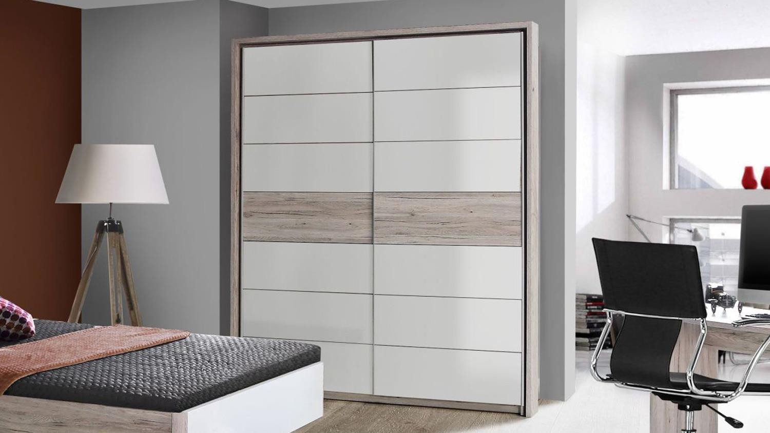 Forte Möbel Jugendzimmer-Set Jugendzimmer Set Rondino in Sandeiche und weiß Hochglanz, (3-tlg)