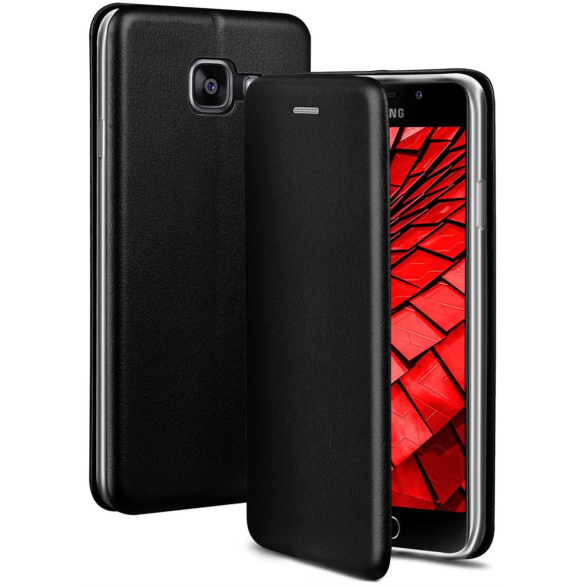 ONEFLOW Handyhülle für Samsung Galaxy A3 (2016) Premium Hülle Business Cover Schwarz 4,7 Zoll, 360 Grad Schutzhülle Flip Case Etui Klapphülle Dünn Leder Handy Tasche