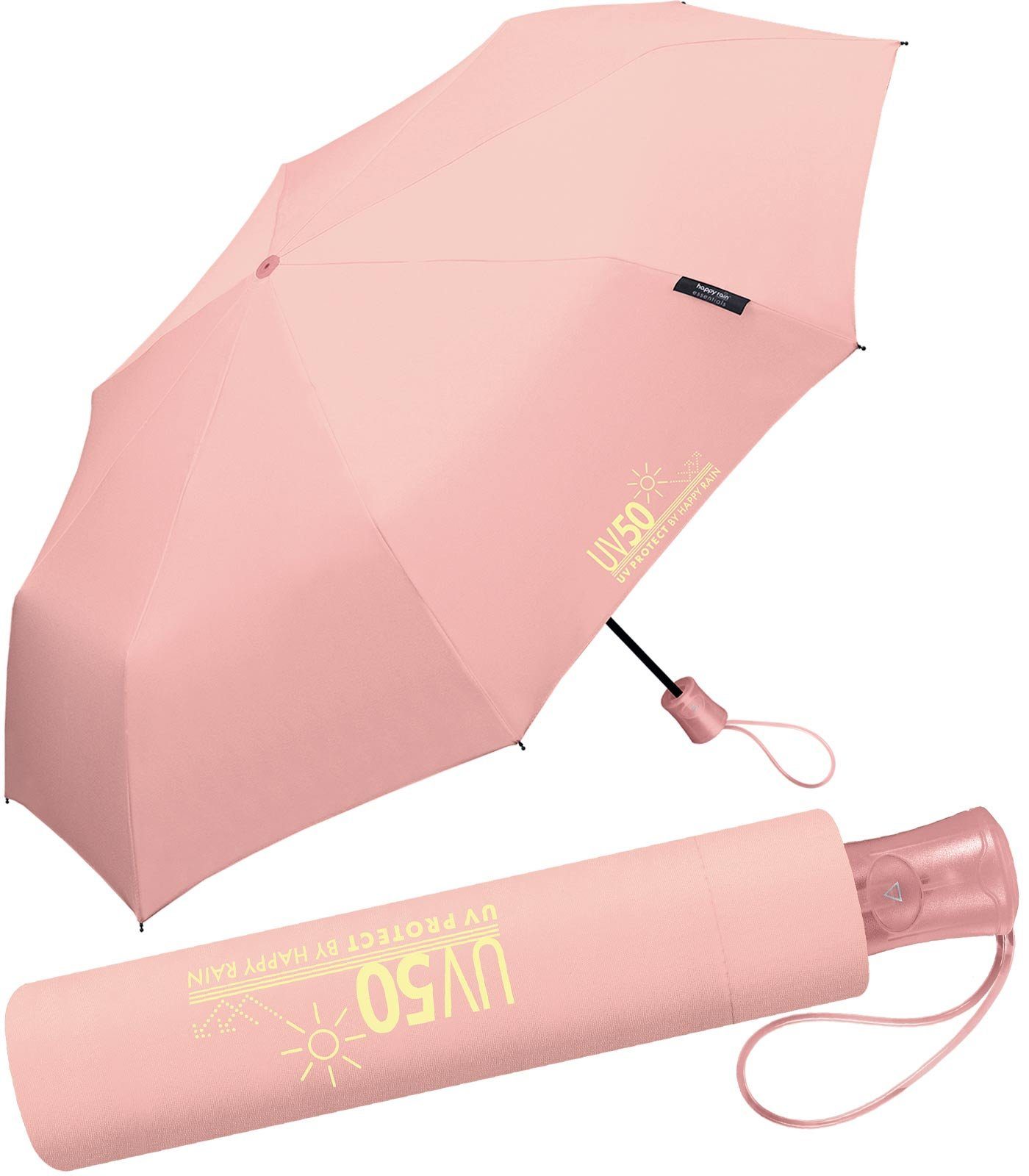 HAPPY RAIN Taschenregenschirm UV-Protect UV50 mit Auf-Automatik und Sonnenschutz, schützt vor Sonne und Regen apricot