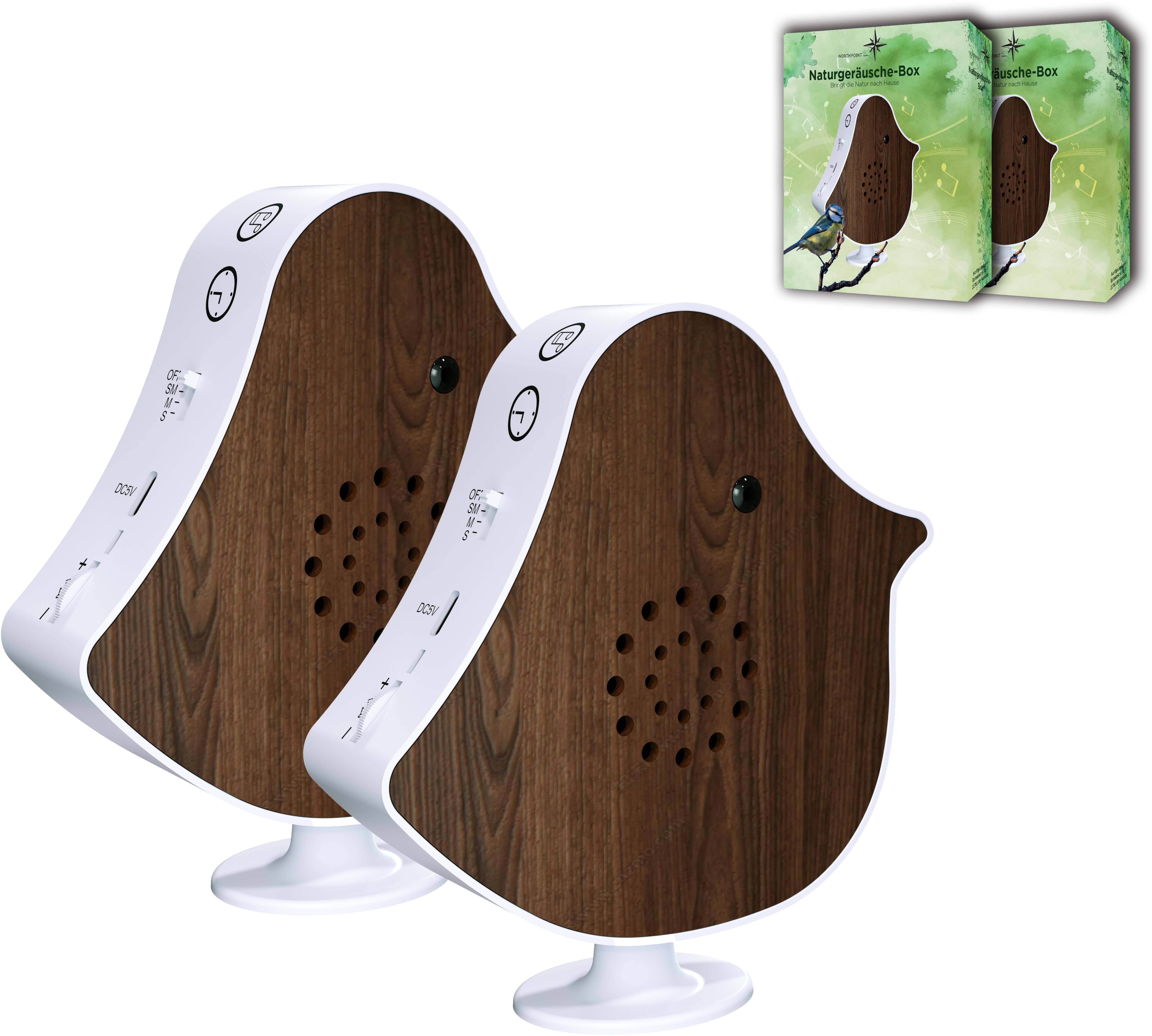 Northpoint LED Dekolicht Naturgeräusche Box Vogel Sound Box Echtholz