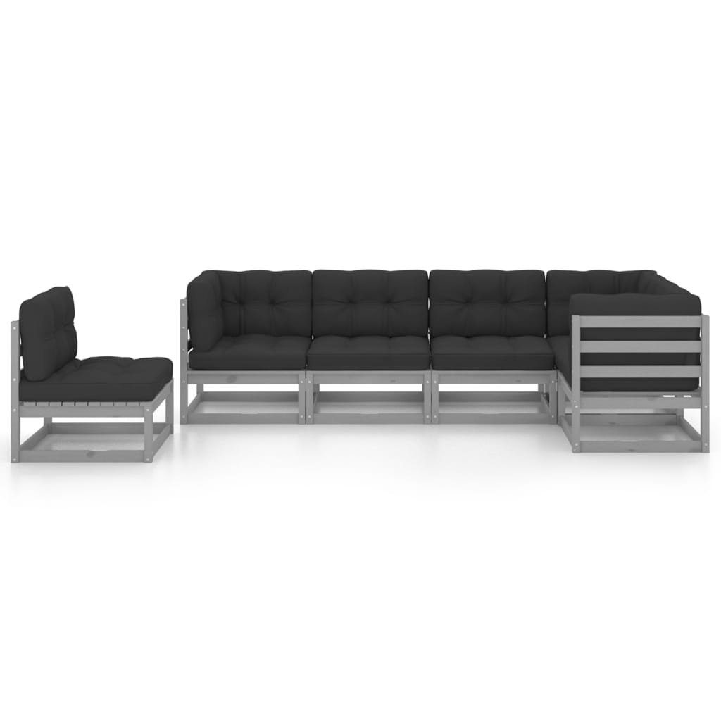 (1-tlg) Grau Kiefer 6-tlg. Garten-Lounge-Set mit vidaXL Massivholz, Kissen Gartenlounge-Set