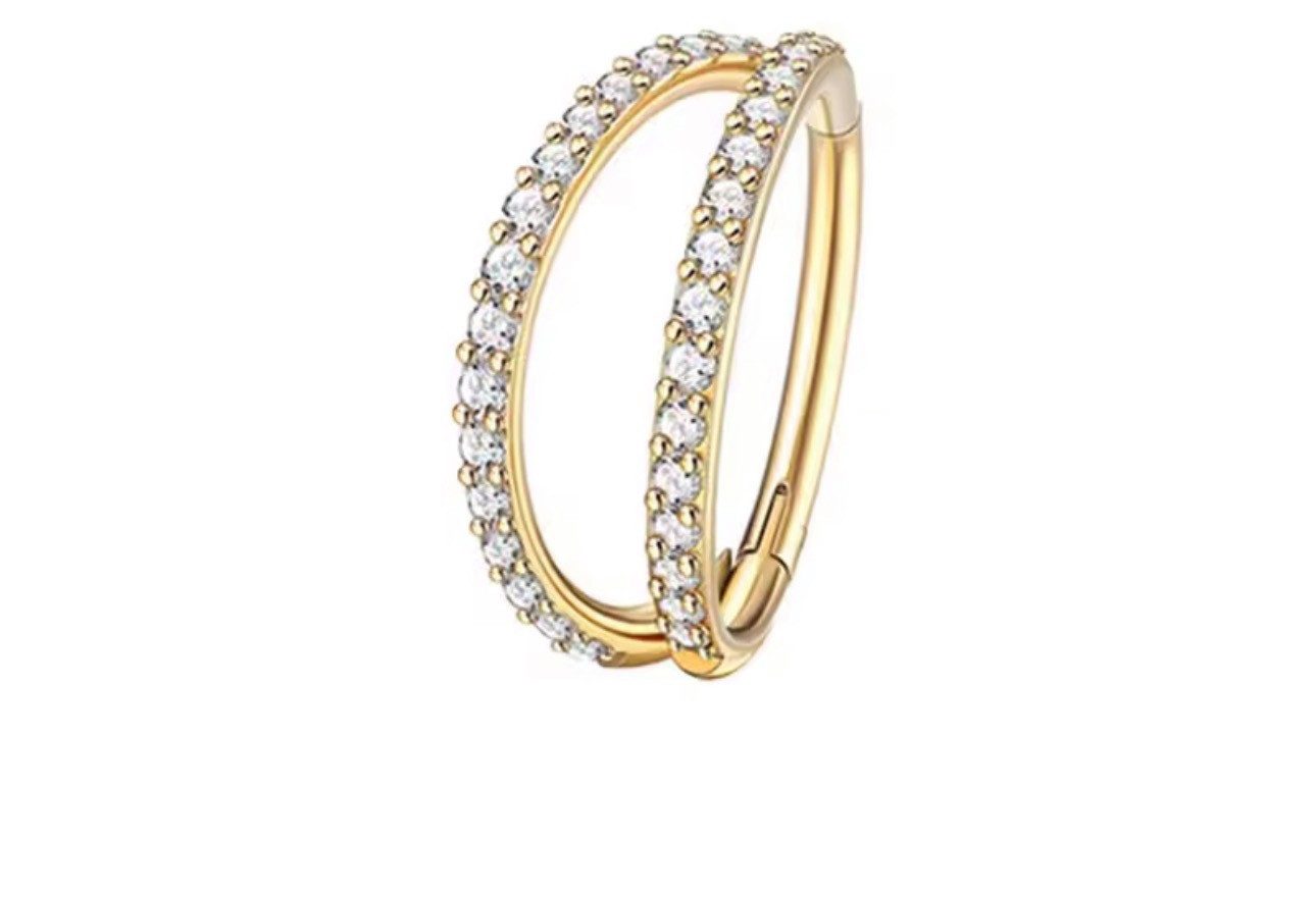 Karisma Schmuck Nasenpiercing Ring Charnier aus Edelstahl 316L mit Premium-Zirkonia, – Zweireihiger Klappring
