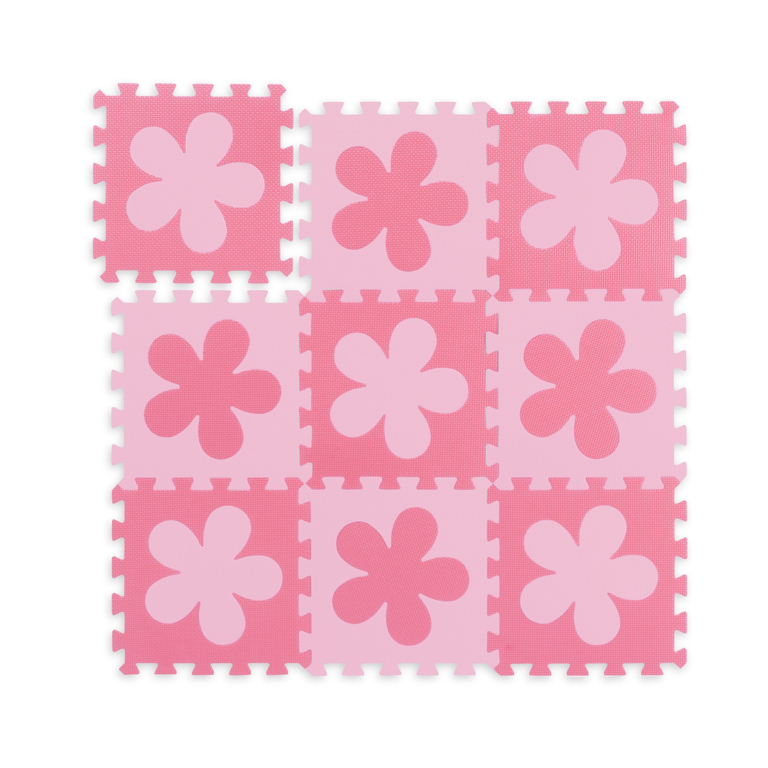 relaxdays Puzzlematte Puzzlematte Blumenmuster, Rosa-Pink