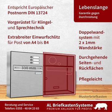 AL Briefkastensysteme Durchwurfbriefkasten 3 Fach Premium Edelstahl Briefkasten Post A4 modern robustwetterfest