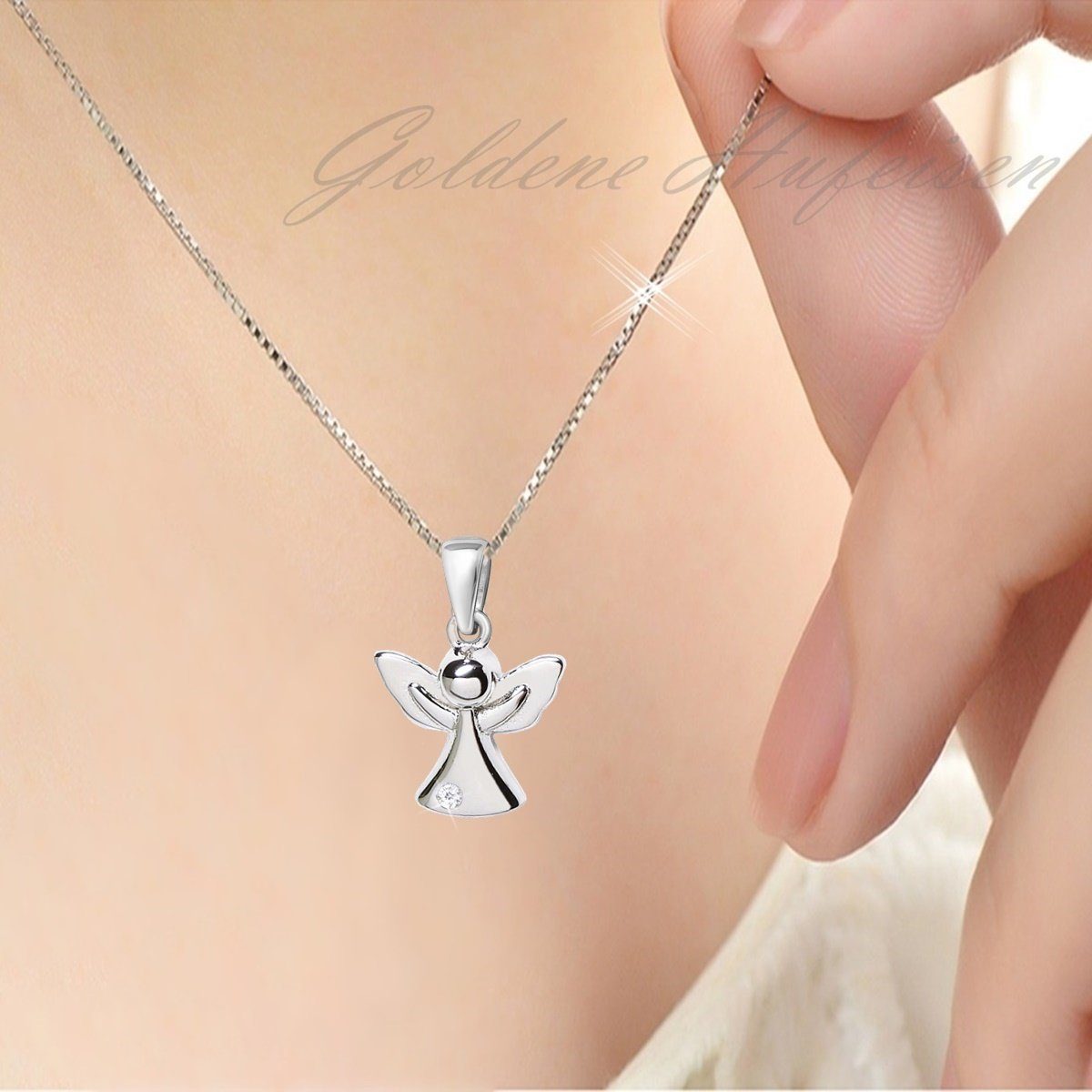 Goldene Hufeisen Engelanhänger mini Zirkonia Engel Anhänger für Halskette aus 925 Sterling Silber (1 Stück, inkl. Etui) – Bild 3 von 3