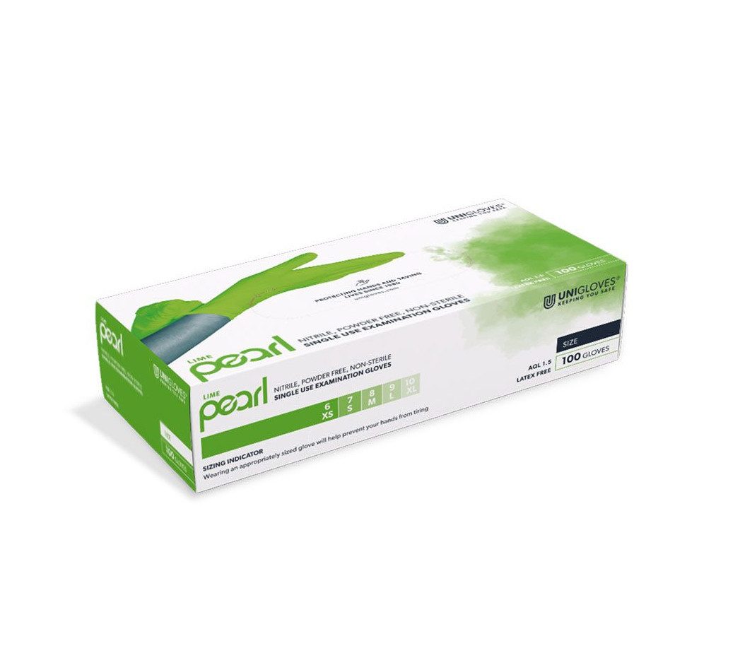 DocMed Nitril-Handschuhe Lime Pearl Nitril U.-Handschuhe Gr. XS/S/M/L/XL 100 Stk. (Einweghandschuhe, 100-St., unsterile Handschuhe) Universelle Passform, Puderfrei