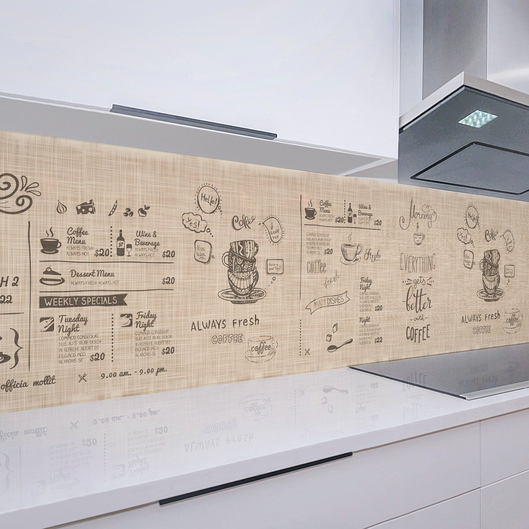 Rodnik Küchenrückwand Menu beige, ABS-Kunststoff Platte Monolith in DELUXE Qualität mit Direktdruck