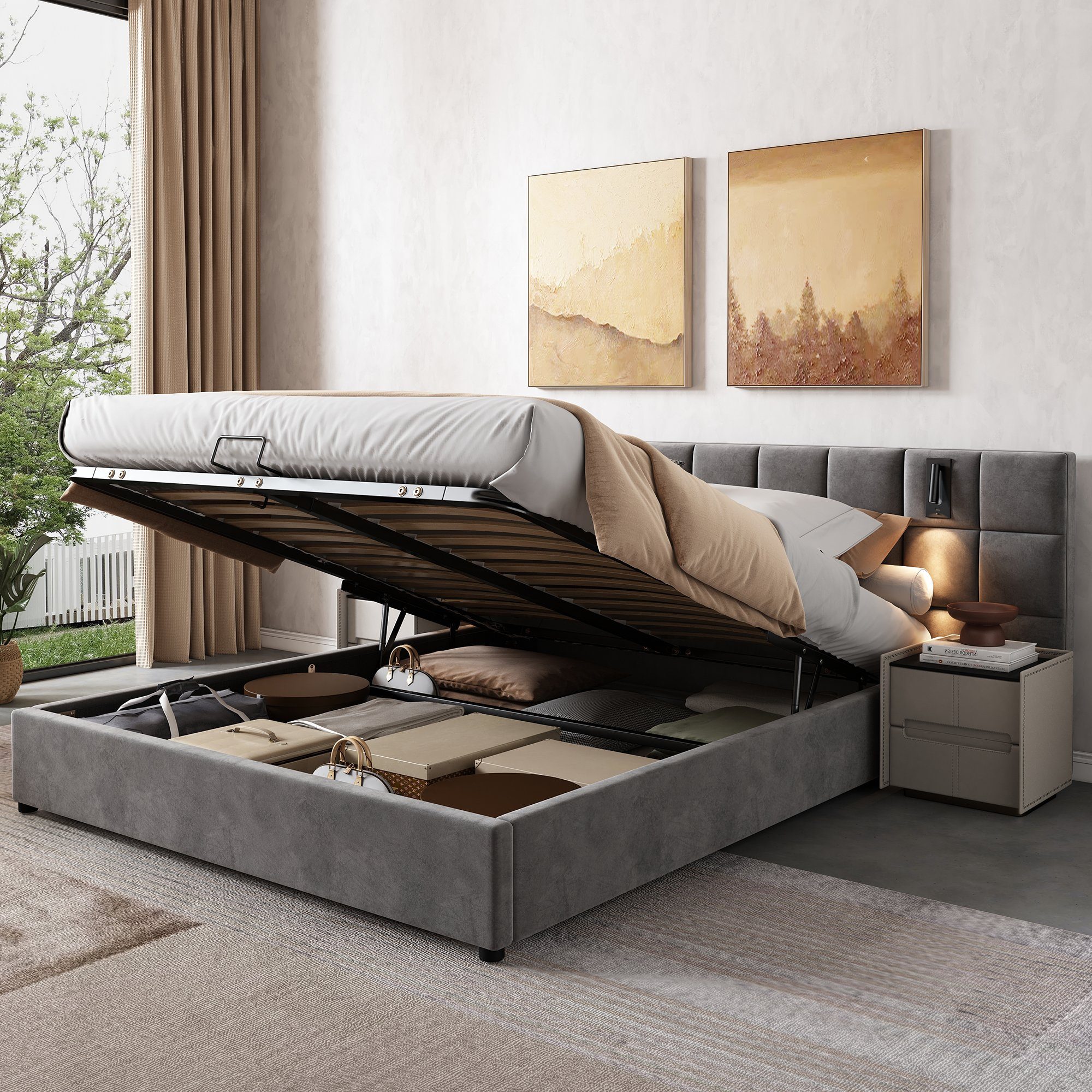 OKWISH Polsterbett Doppelbett Jugendbett Bett Stauraumbett günstig online kaufen