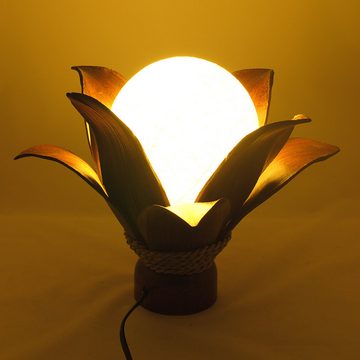 IMAGO Tischleuchte Tischlampe aus Holz in Blütenform mit Kugel-Lampenschirm, ohne Leuchtmittel, Kugellampe stehend, rund, braun