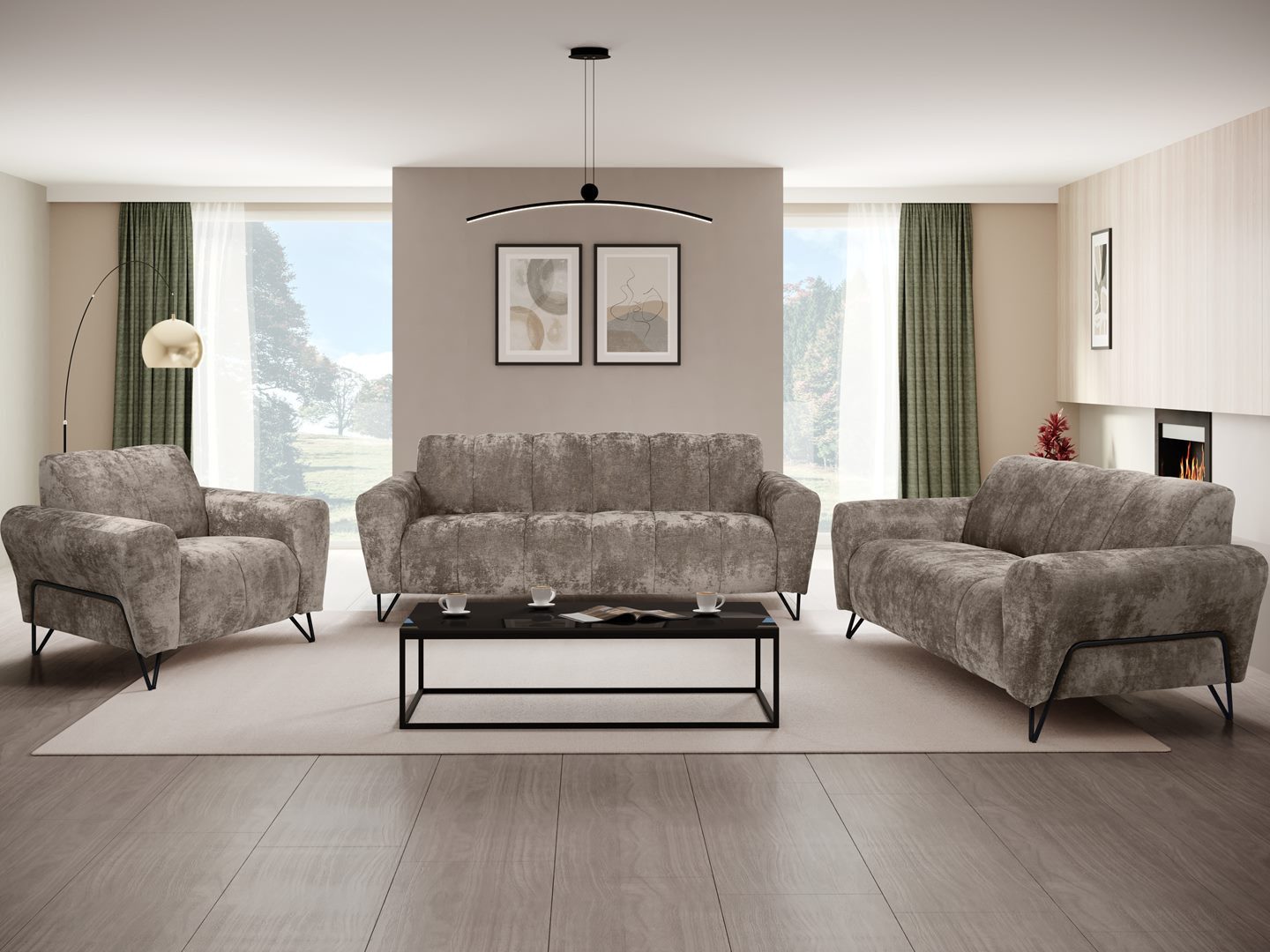 Beautysofa Polstergarnitur mit Metallbeine in schwarzer günstig online kaufen