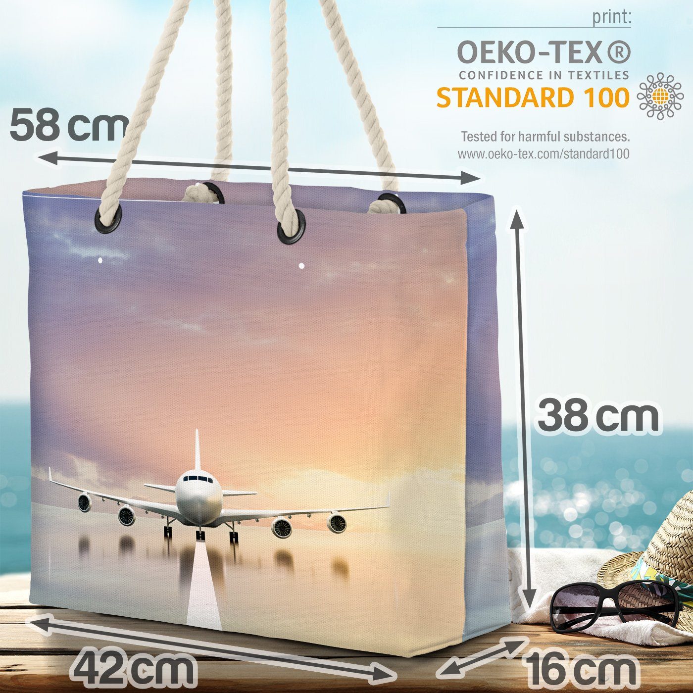 VOID Strandtasche (1-tlg), Urlaub Reise Airline away Beach Wolken Flugzeug Jumbo Fly Bag Flughafen