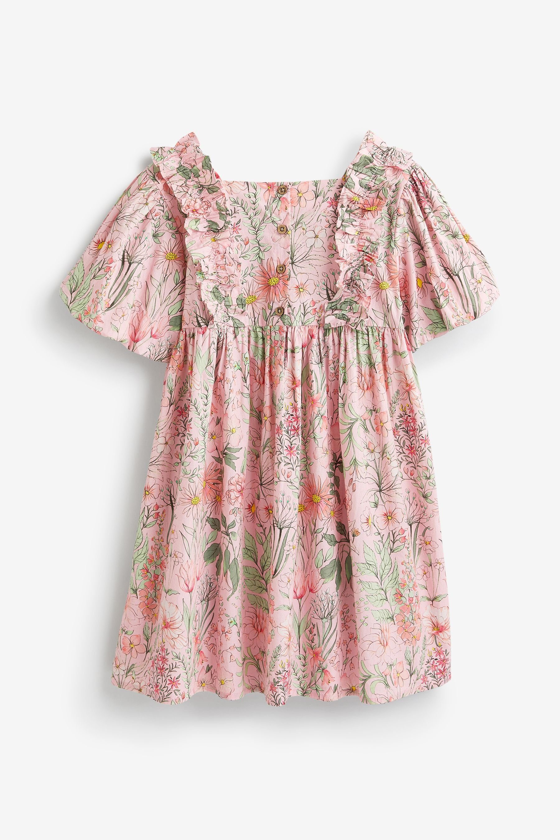 Kleid Sommerkleid Pink Gemustertes Puffärmeln Floral mit (1-tlg) Next