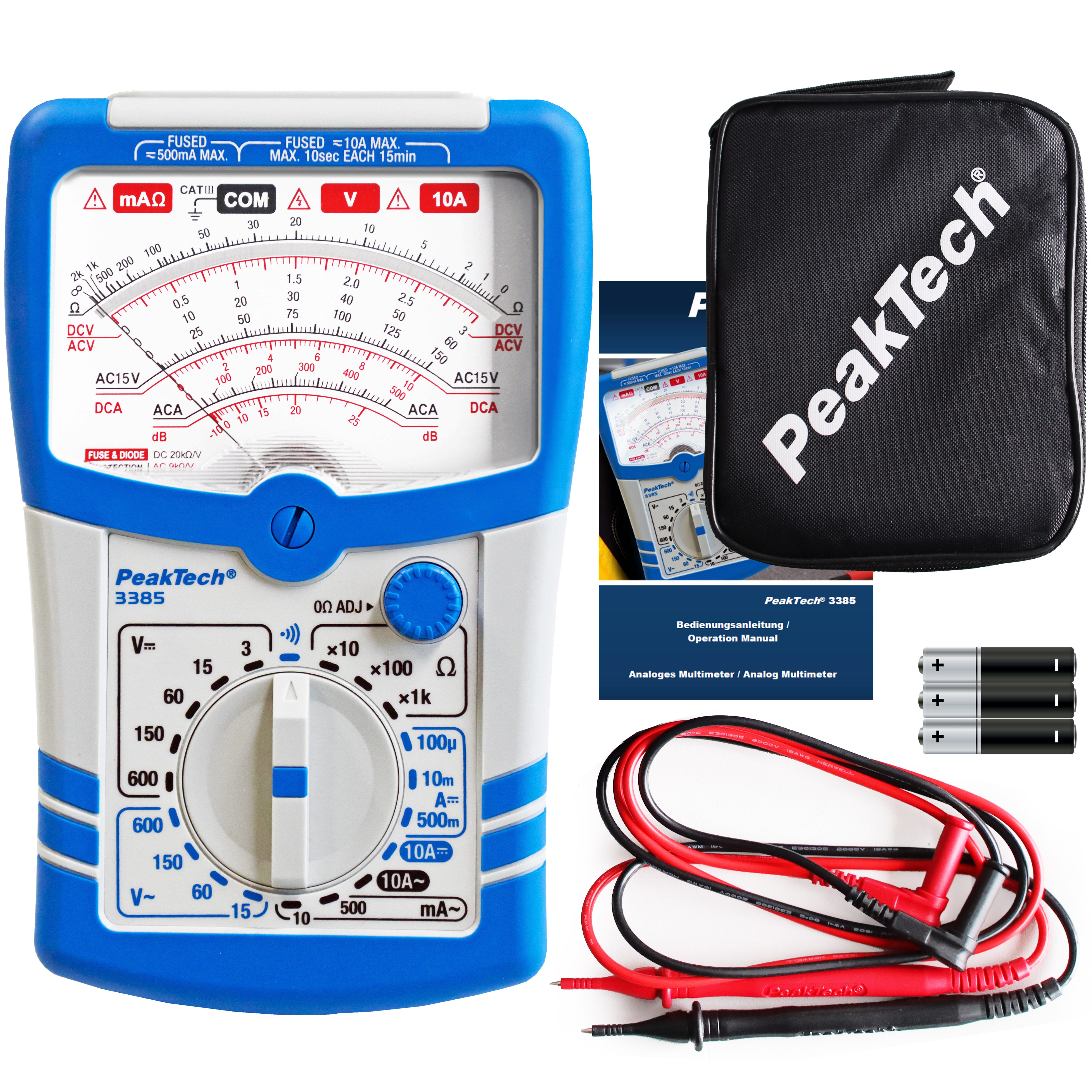 Multimeter PeakTech 3385: Analoges Multimeter ~ 600V AC/DC ~ 10A AC/DC