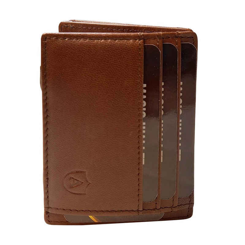 Alcube Geldbörse Magic Wallet (Elegantem Design I RFID Geldbeutel für Herren & Damen aus 100% echtem Leder mit Platz für 8 Karten und Münzfach), Mini Geldbörse als Geschenk für Männer