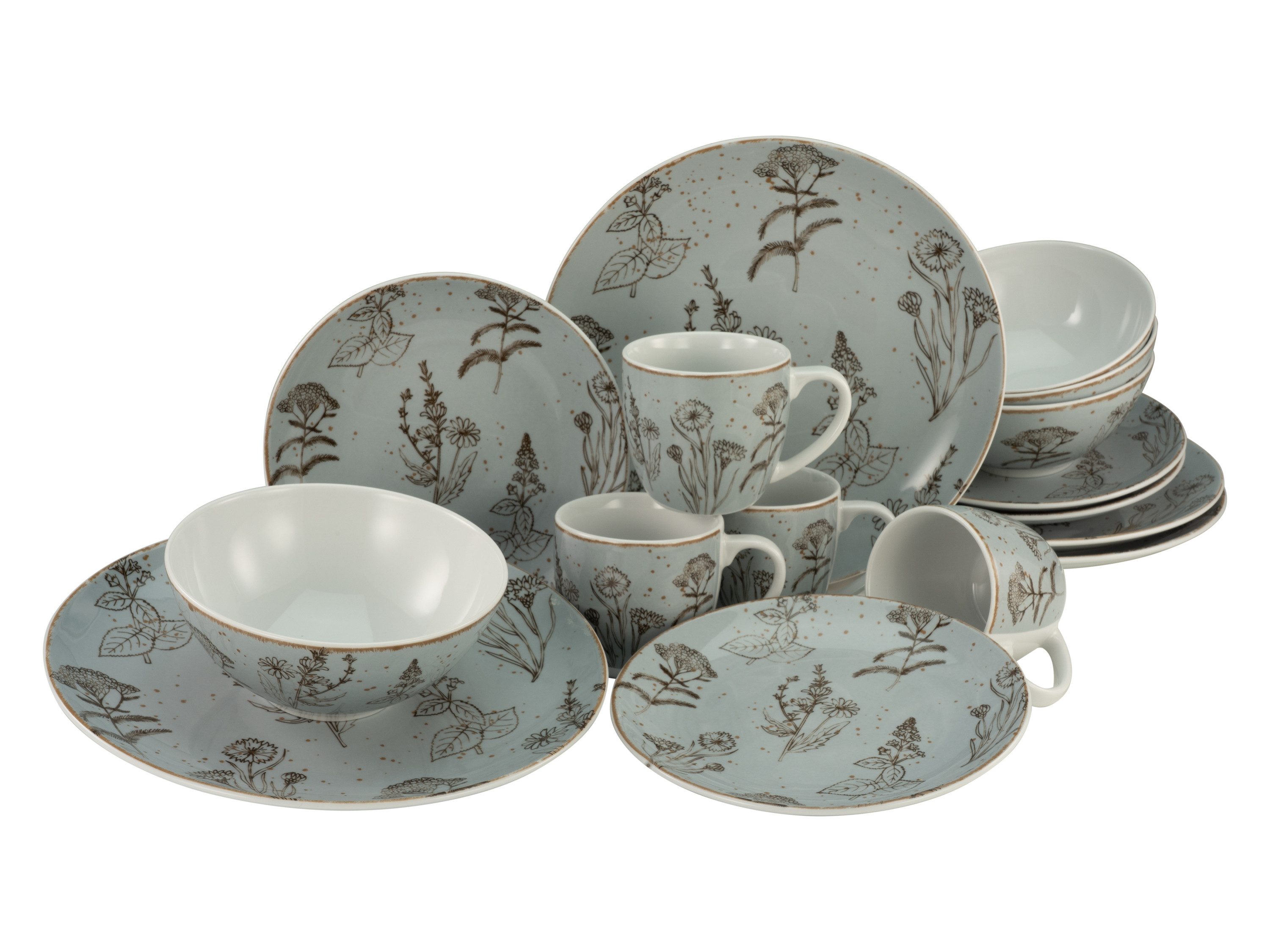 CreaTable Kombiservice Vintage Flowers Stein (16-tlg), 4 Personen, Porzellan