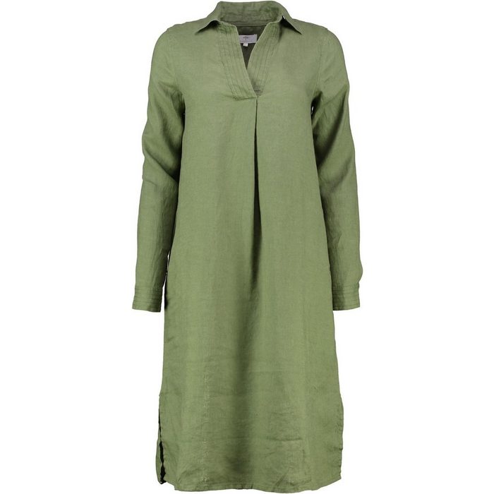 FYNCH-HATTON Midikleid FYNCH HATTON Leinen-Kleid oliv langarm in edler Natur-Qualität
