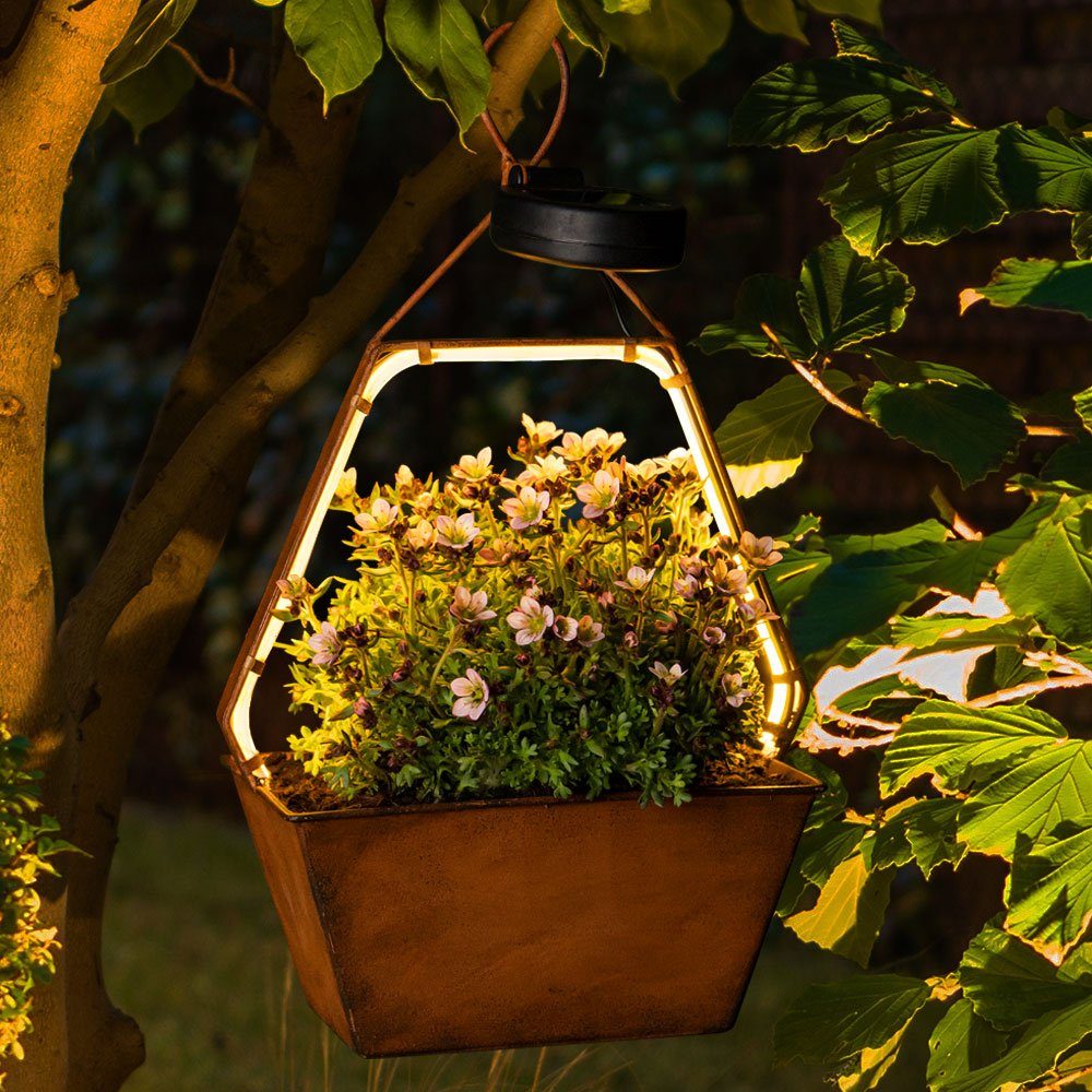 Haushalt International LED Solarleuchte, LED-Leuchtmittel fest verbaut, Warmweiß, Solarlampe Außenleuchte Terrassenlampe Gartendeko Korb rost LED L 20cm