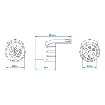ProPlus Adapter kontra von 7- auf 13-polig Anhänger-Adapter 7-polig und 13-polig, Schwarz Kunststoff Mini-Ausführung Adapterstecker Kurzadapter Anhänger