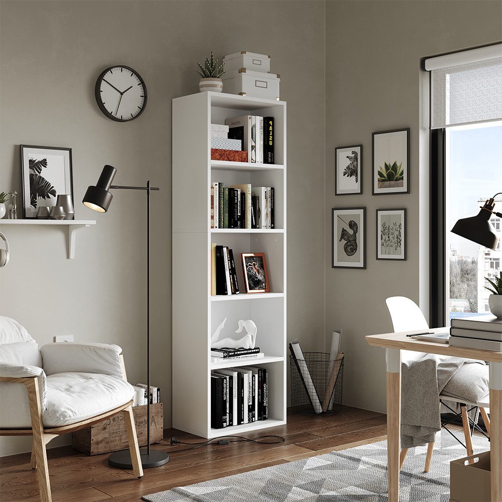 Vicco Bücherregal Bob, Weiß, 40 x 132 cm mit 5 Fächern