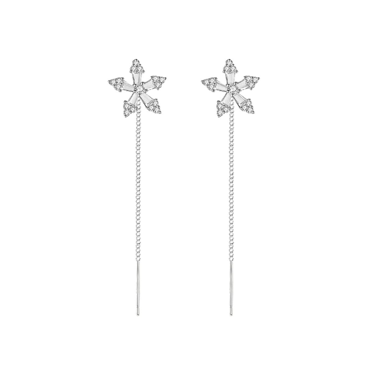 POCHUMIDUU Paar Ohrhänger 925 Sterling Silber CZ Blumenbaum Ohrringe Kette (2-tlg., Schneeflocke Blume Dangling Ohrringe Einfädelquaste), für Frauen Teenager Mädchen silbrig