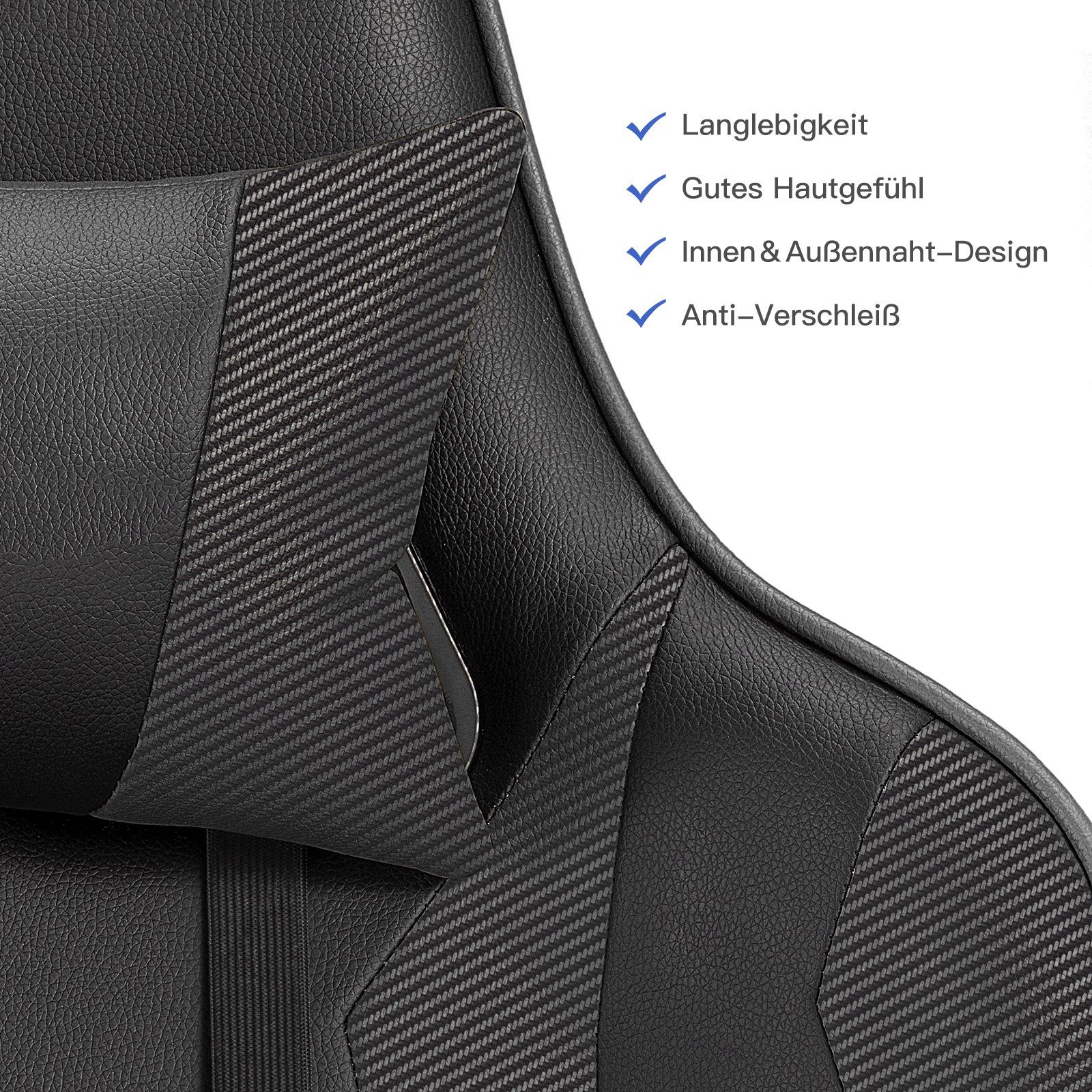 GTPLAYER Gaming-Stuhl Bürostuhl Ergonomische Design waist reclining the The Lenden- function inkl. Nackenkissen, supports und schwarz
