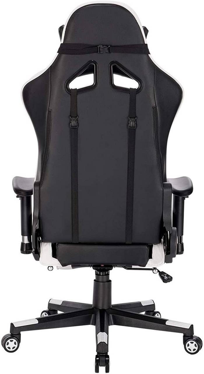 Woltu Gaming-Stuhl (1 St), mit Lendenstütze Fußstütze Kopfkissen Armlehnen weiß