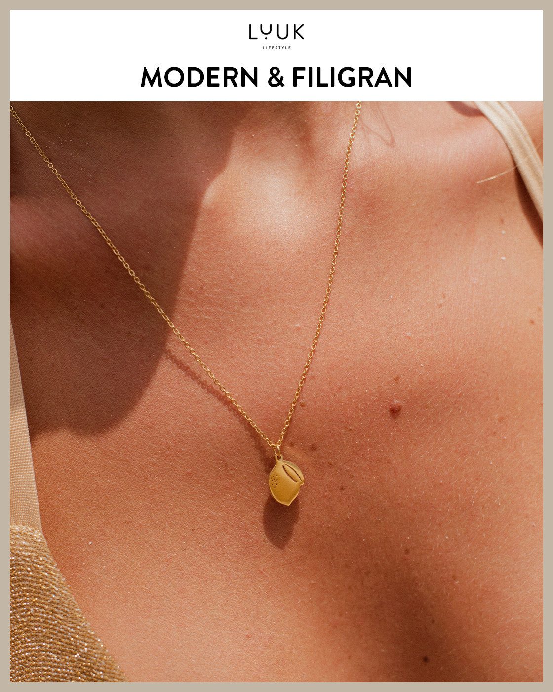 LUUK LIFESTYLE Kette mit Anhänger Zitrone, mit HAPPINESS Spruchkarte, filigran und stylisch