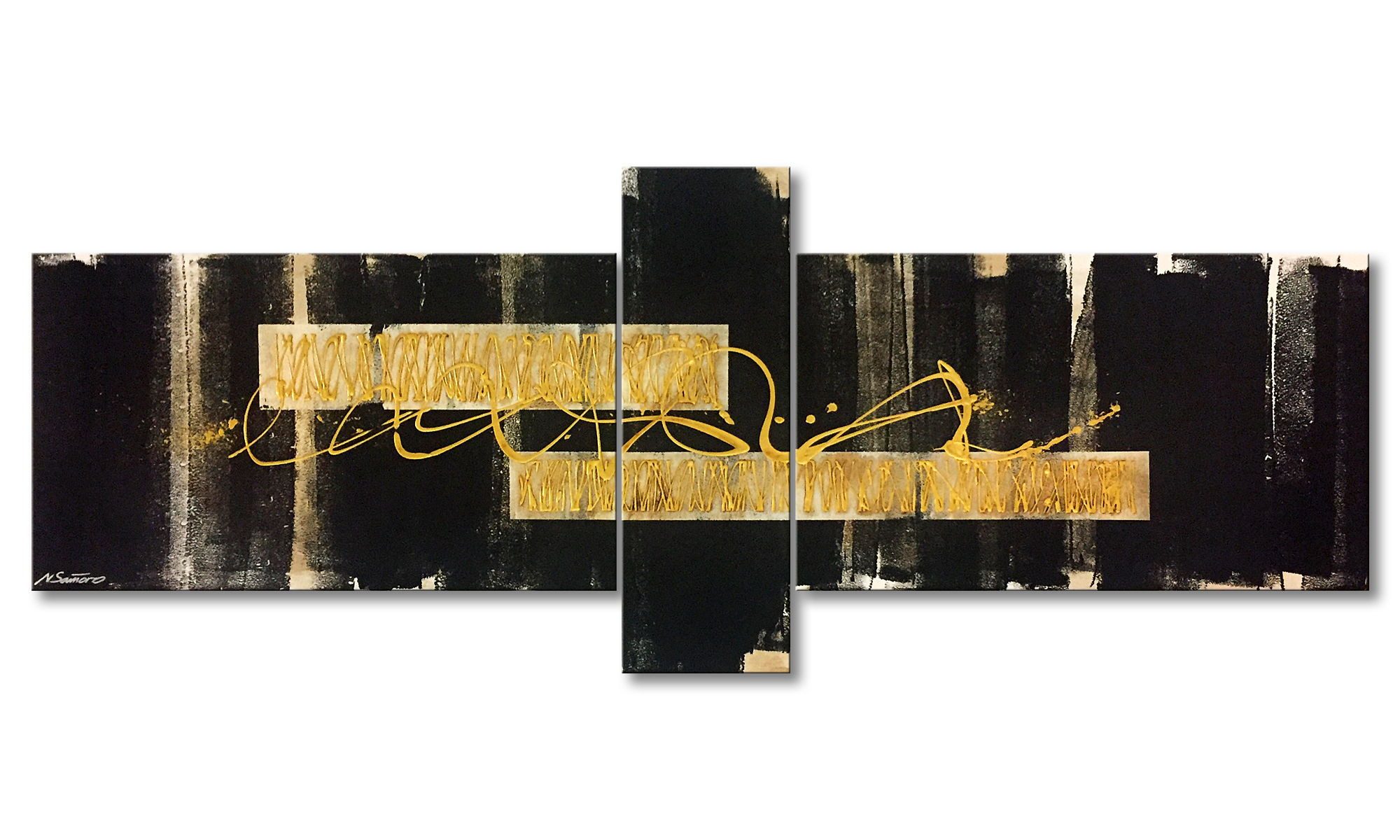 WandbilderXXL XXL-Wandbild Golden Times 230 x 90 cm, Abstraktes Gemälde, handgemaltes Unikat