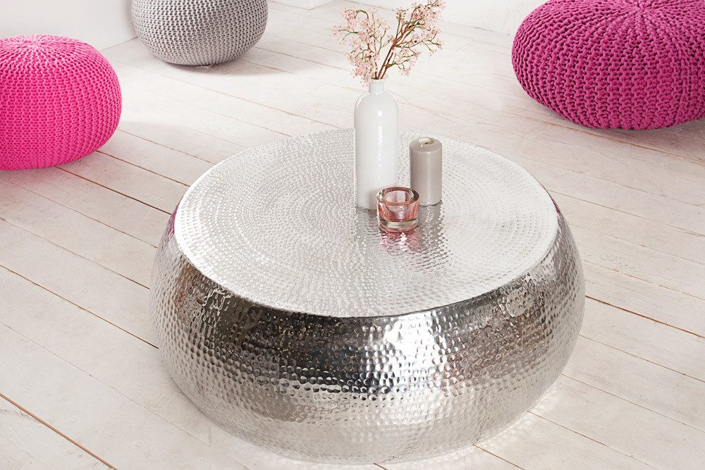 riess-ambiente Couchtisch ORIENT Ø80cm silber (Einzelartikel, 1-St), Wohnzimmer · Metall · rund · Hammerschlag Design · handmade