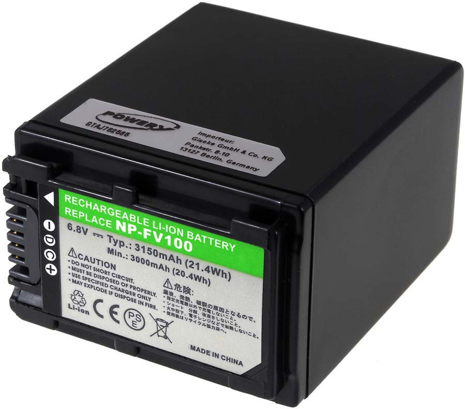 Akku mAh Sony Kamera-Akku für HXR-NX70E Powery (7.4 V) 2850