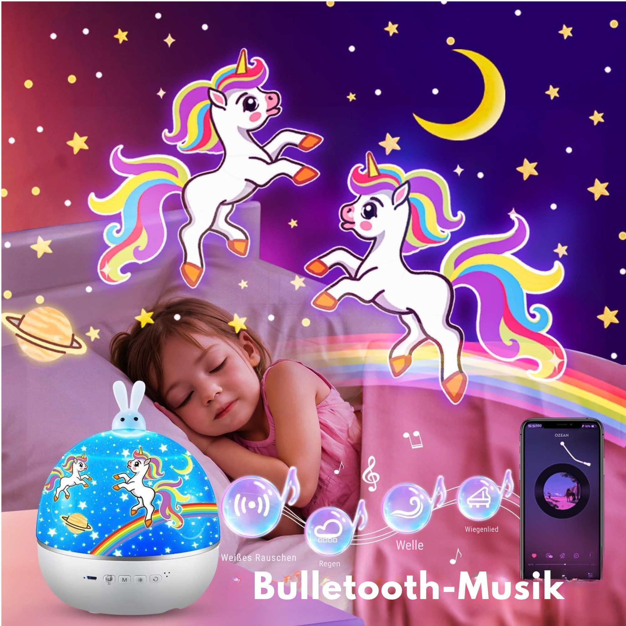 Vivitar LED-Sternenhimmel Projektor Nachtlicht, 15 Projektionsmotive, 315 Beleuchtungsmodi, Personalisierte Geschenke für Kinder, 360°-Drehung, Bluetooth-Lautsp – Bild 4 von 5
