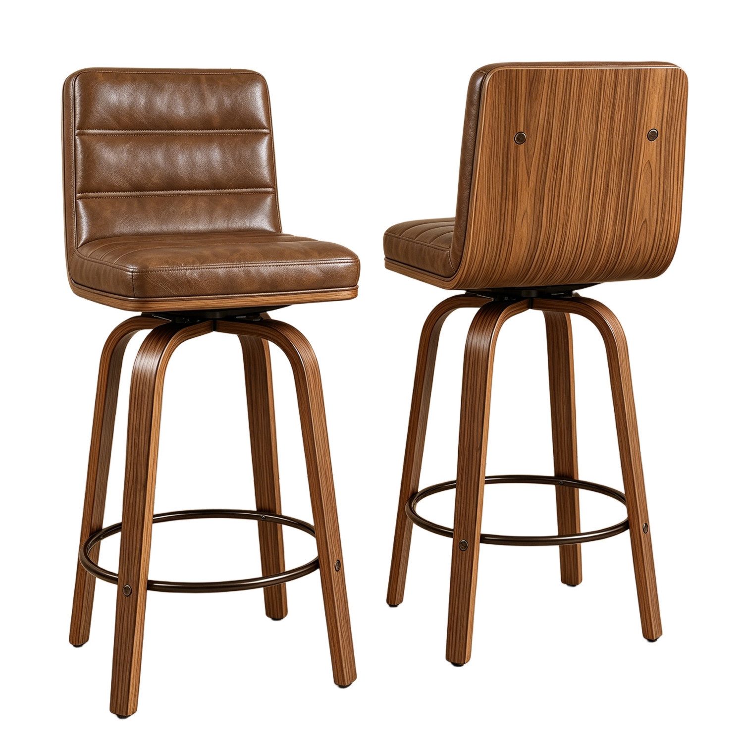 ANYSUN Barhocker 2er Set Barstühle mit Rückenlehne,360° Drehbare Hocker mit Fußstütze (Lederpolsterung & geschwungenen Holzbeinen 360° Drehstuhl, 2er Set), Barhocker ideal für Bars, Küchen, Cafés oder Esstisch.Kücheninseln