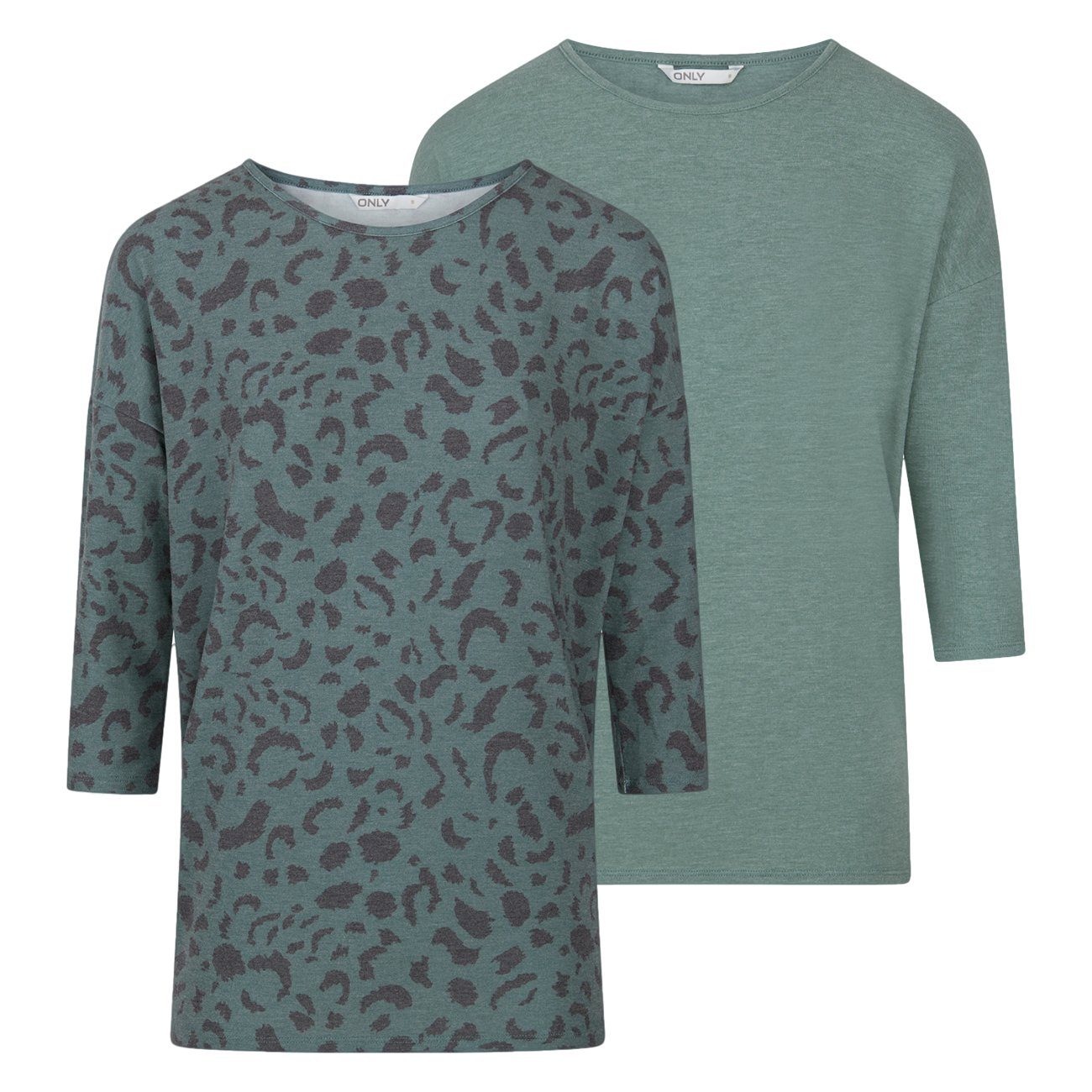 ONLY T-Shirt Damen Top ONGLAMOUR Regular Fit 3/4 Ärmel (2-tlg) Basic 3/4 Arm Shirt mit Rundhalsausschnitt Chinois Green (15289509)