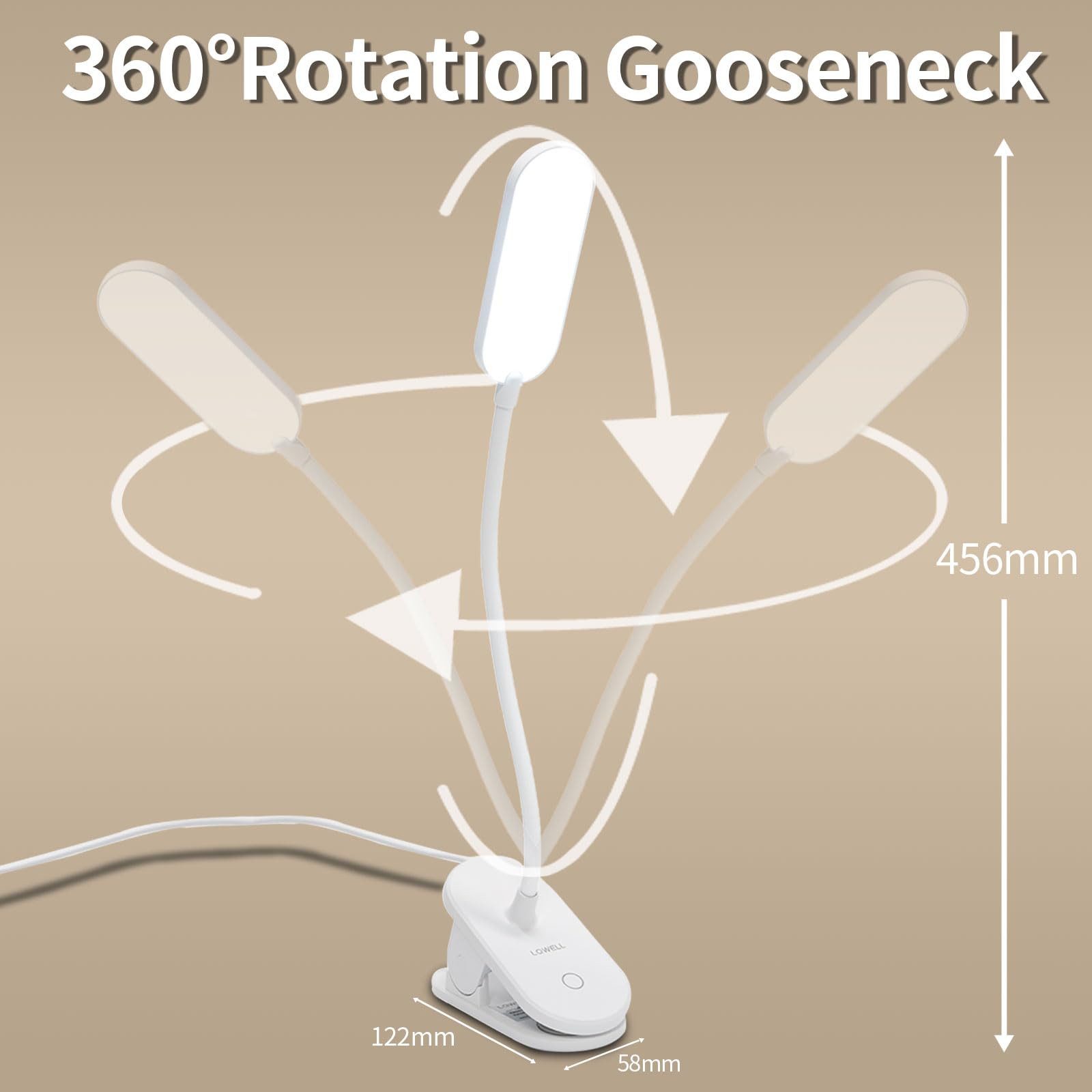 LQWELL LED Leselampe Klemmlampe Leselampe Bett, Dimmbare Klemmleuchte, LED fest integriert, 3 Helligkeitsstufen & 360° Flexible Klemme Schreibtischlampe, mit Touch-Funktion für Heimbüro